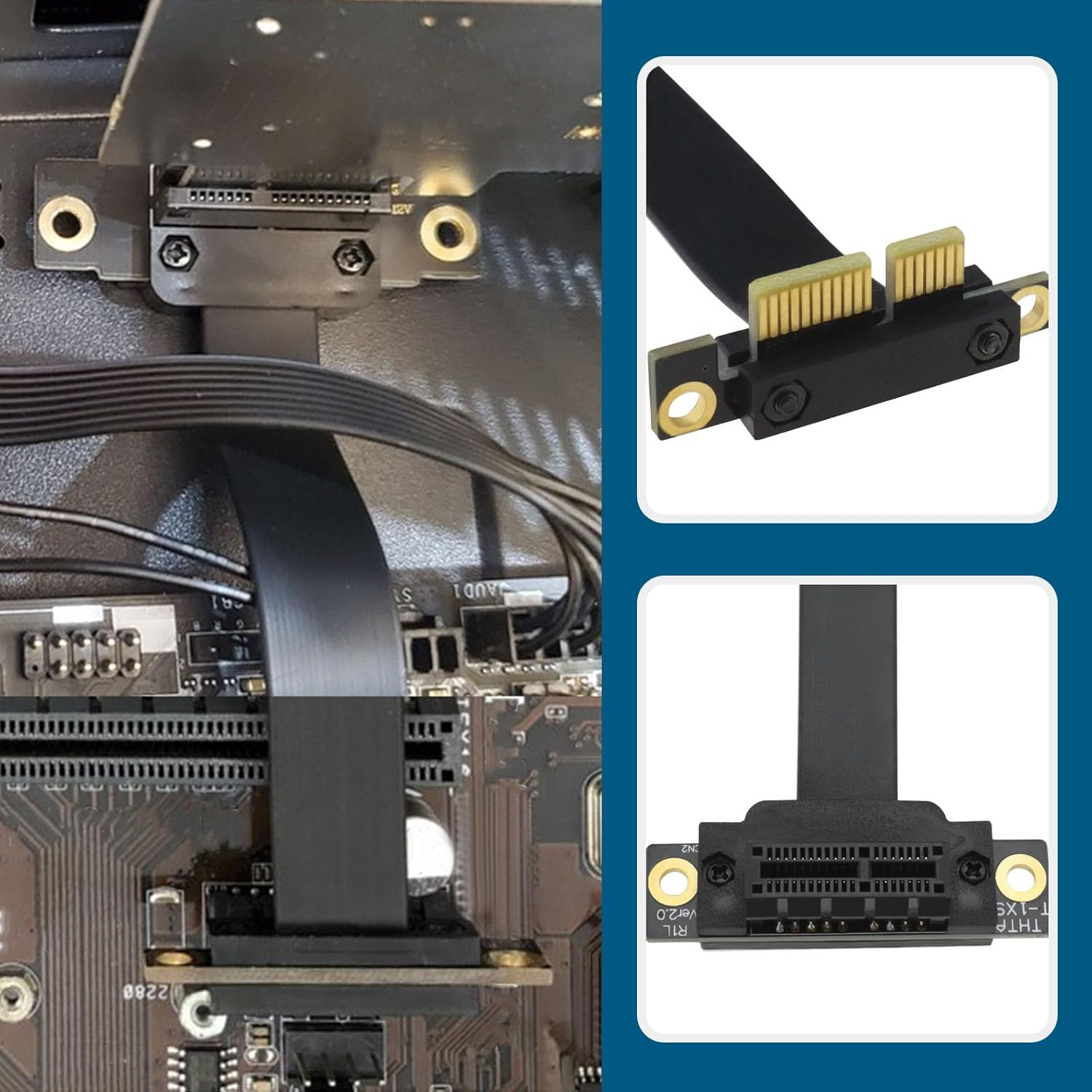 VGOL PCIE Extension Cable Double 90 Degree High Speed PCI Express 3.0 Male to Female up Riser Wireless Network Sound Card Connection Cable (10Cm) image number 3