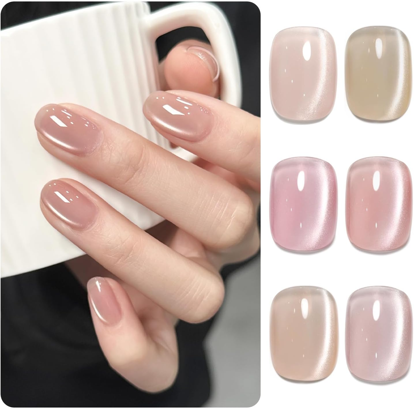 GAOY Cat Eye Gel Nail Polish Set with Magnet for Green Blue Pink Glitter Holographic Cat Eye, Salon Gel Manicure and Nail Art DIY at Home, Minty Fresh