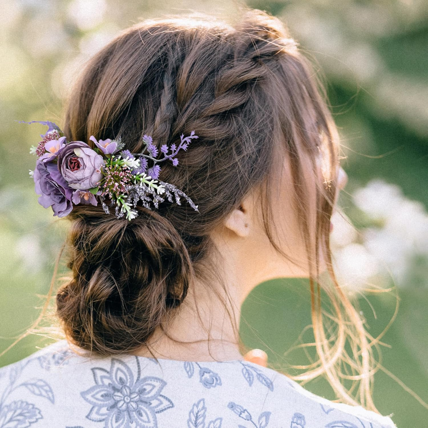 Partyforu Purple Flower Hair Comb for Women Handmade Wedding Combs Bridal Comb for Bride Bridesmaid Prom Bridal Shower Maternity Shoot