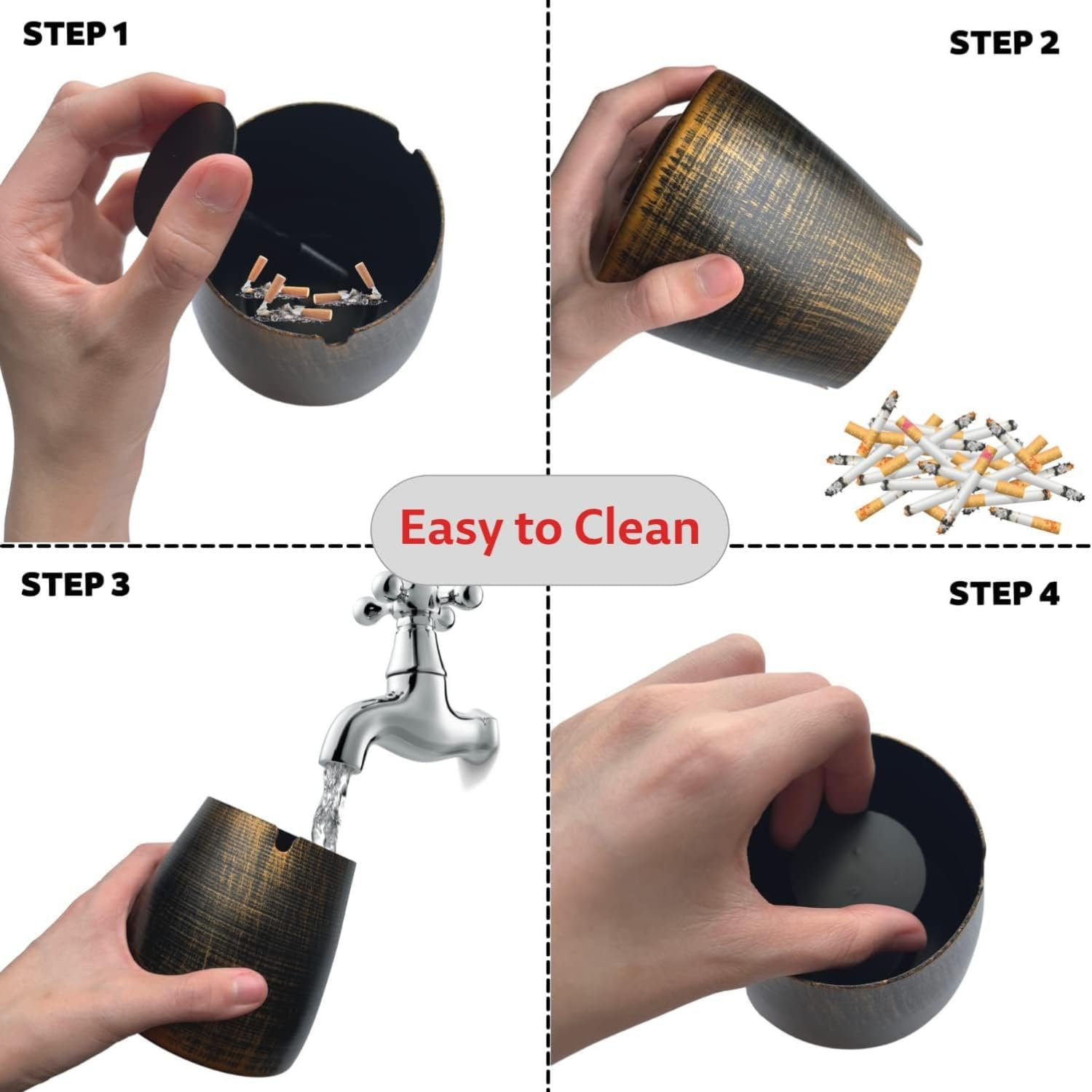 Ash Tray, Large Outdoor Ashtray with Lid, Ashtray for outside Patio, Stainless Steel Windproof Smokeless Ash Tray for Balcony, Ashtrays for Smokers, Cigar, Home Office Decoration image number 5