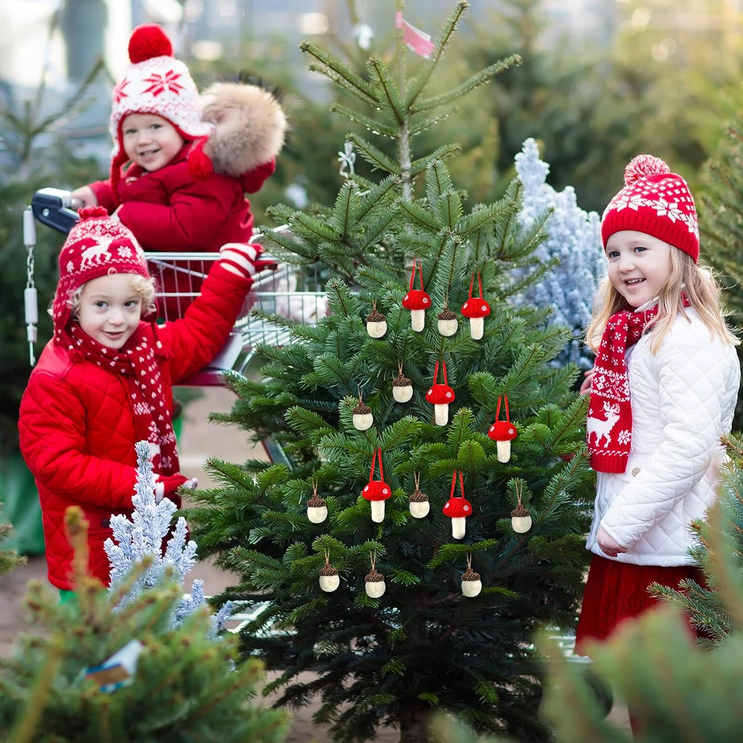 20 Pieces Christmas Felt Acorn Ornaments Wool Felt Acorns Tree Hanging Ornaments with Rope, 10 Pieces Christmas Mushroom Hanging Ornaments for Fall Thanksgiving Christmas Tree Wall Home Decor image number 1