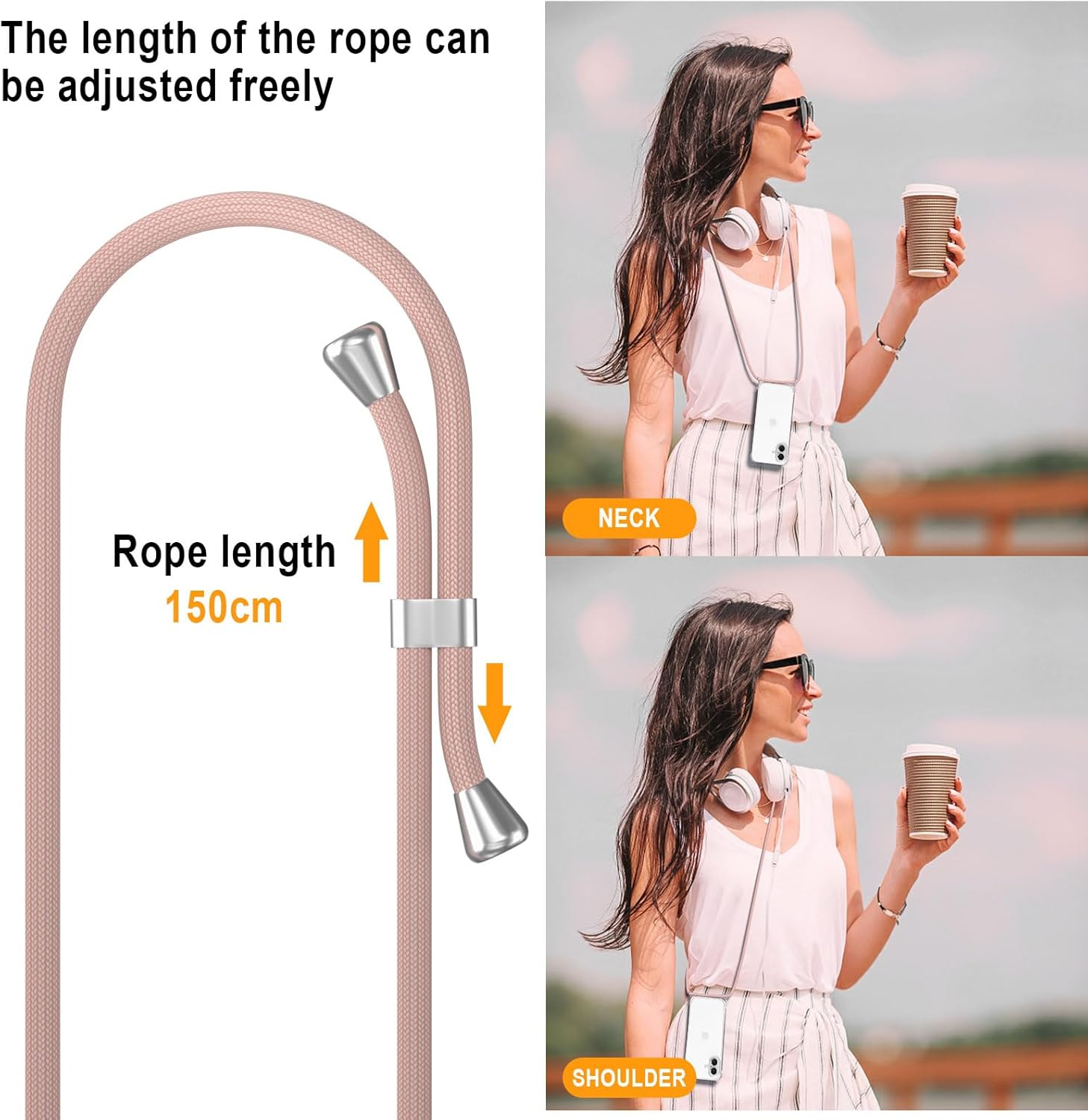 XTCASE Mobile Phone Chain for Iphone 17 Case with Strap, Transparent Silicone Mobile Phone Case for Iphone 17 with Chain, Shockproof Protective Case - Cord with Case for Hanging in Rose Gold image number 4