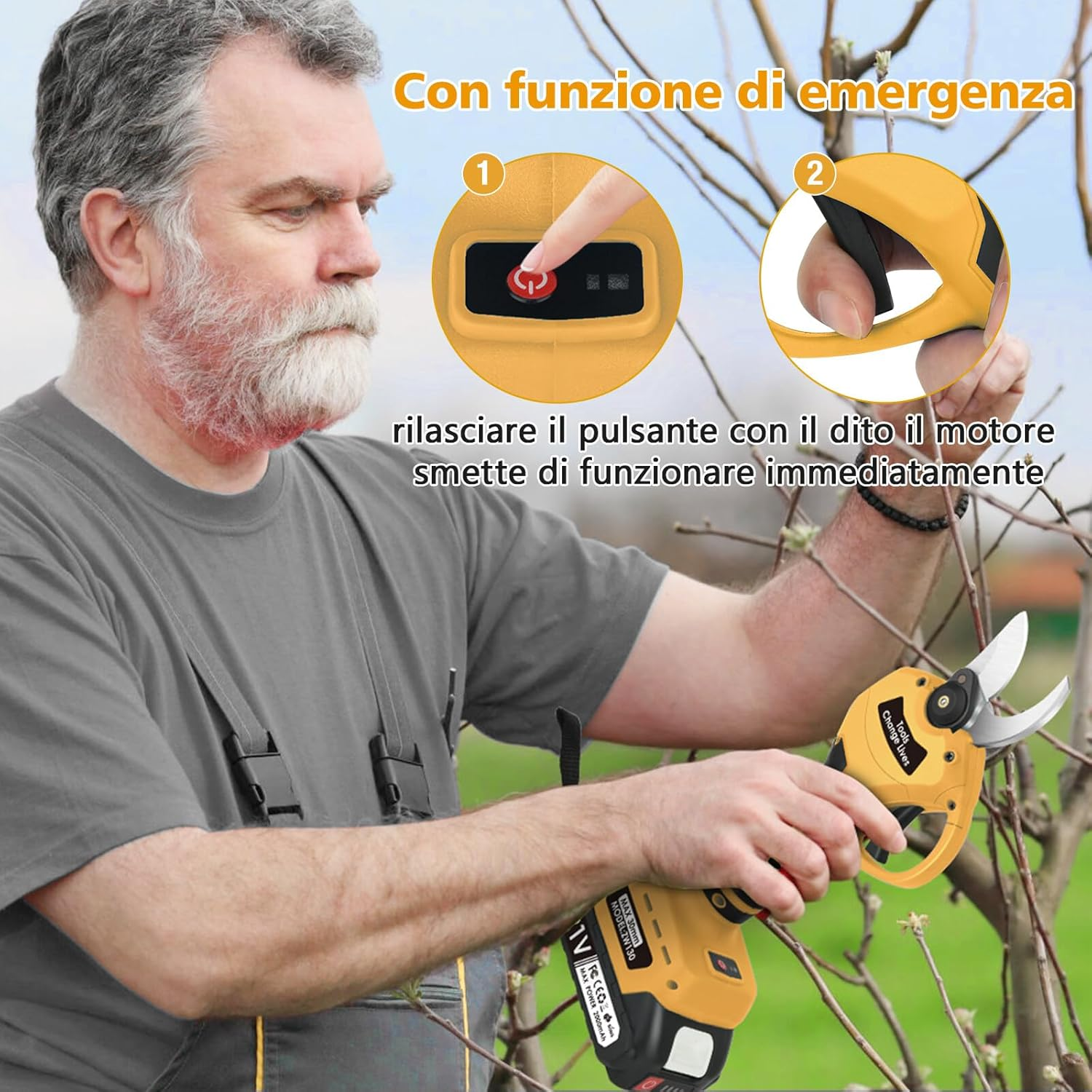 Electric Pruning Shears Cordless: Professional Gardening Scissors Heavy Duty with 2 X 2.0Ah Rechargeable Battery, LCD Display, 1.2 Inch (30Mm) Cutting Diameter - Tree Pruner for Garden Branches image number 6