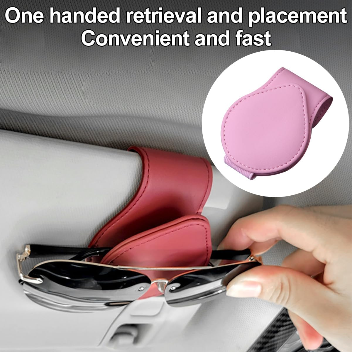 Mandark Magnetic Sunglass Holder for Car Visor, Leather Vehicle Eyeglass Hanger Clip, Automotive Interior Ticket Card Glasses Organizer Clamp Accessories, Universal for SUV, Sedan, Truck(Pink) - Beige image number 4
