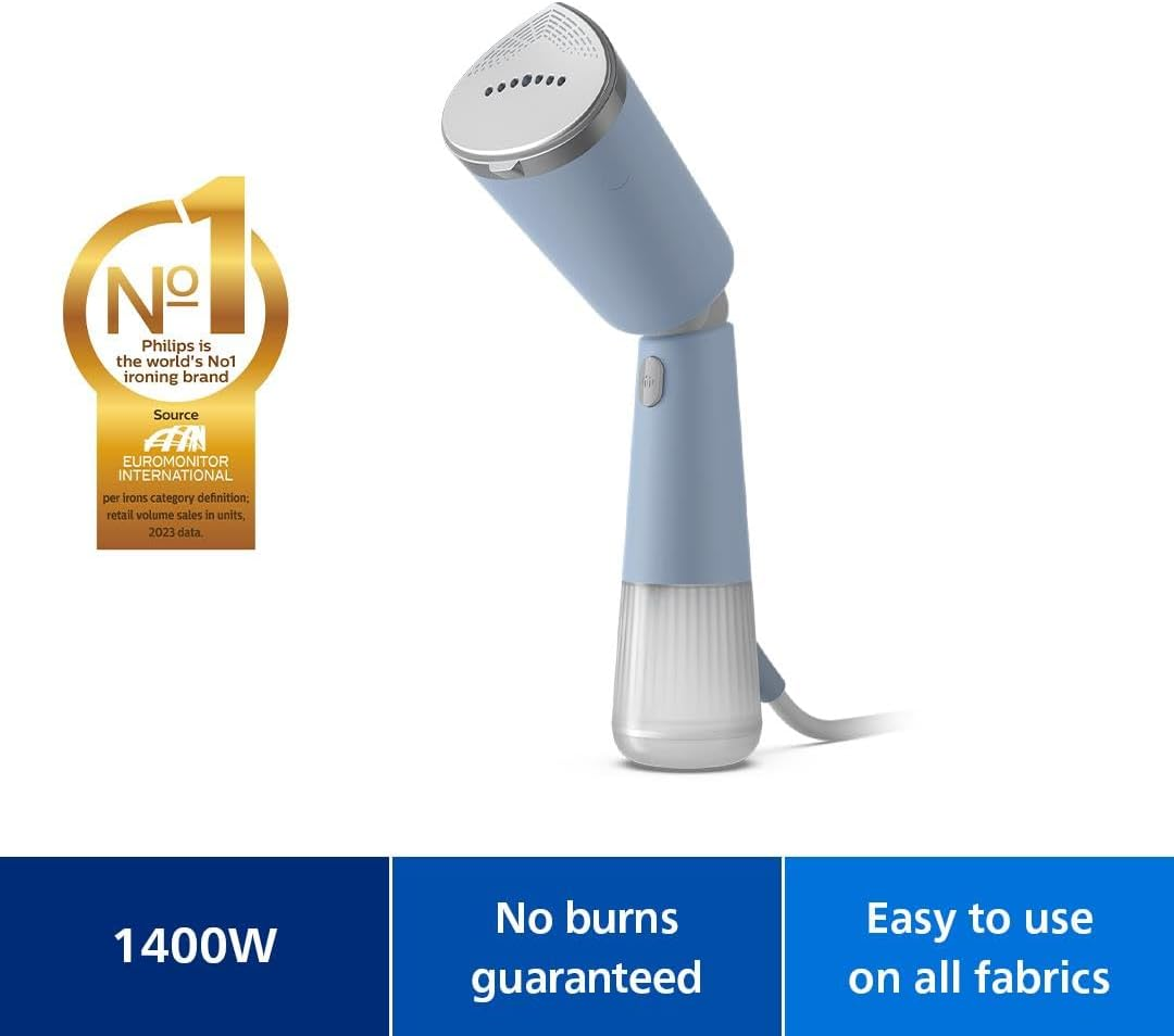 Philips 5000 Series Handheld Steamer - Ready in 35 Seconds, Active Heated Steam Plate, Eco & Max Settings, Steams Vertically and Horizontally, Accessories Included, Celestial Blue (STH5020/20) image number 2