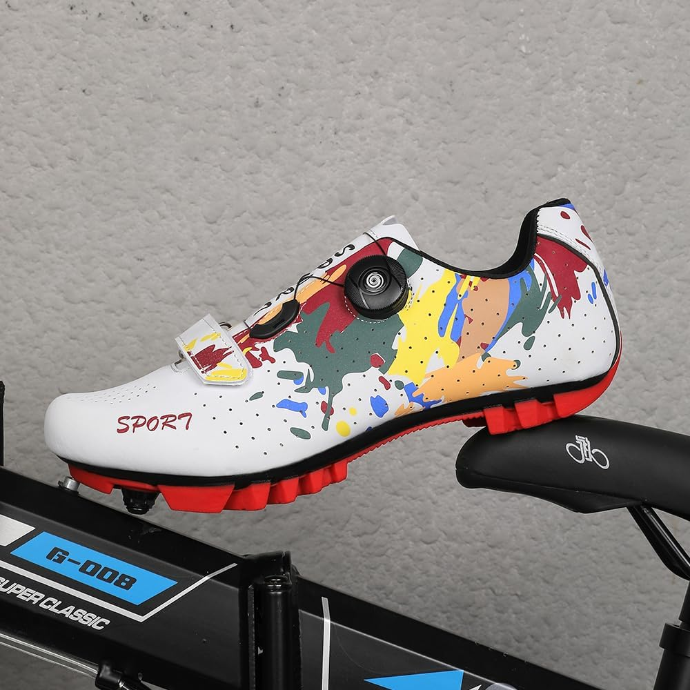 Hixingo Cycling Shoes Men Women Colourful Graffiti Print MTB Cycling Shoes Mountain Bike Shoes Trainers Breathable Outdoor Cycling Shoes Bicycle Spin MTB Shoes image number 4