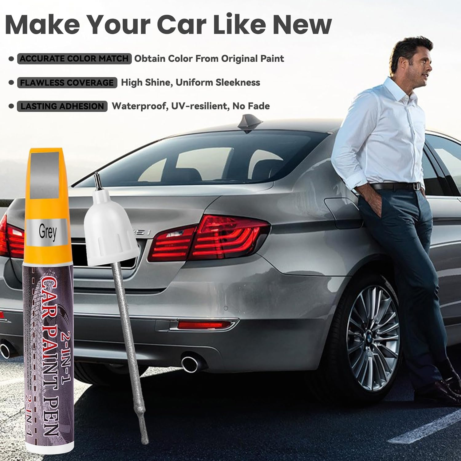Touch up Paint for Cars, Color Accurate Car Paint Scratch Repair, Lasting Automotive Scratch Remover Pen, 2-In-1 Professional Auto Scratch Repair for Deep and Shallow Scratches, Quick and Easy (Grey) image number 4