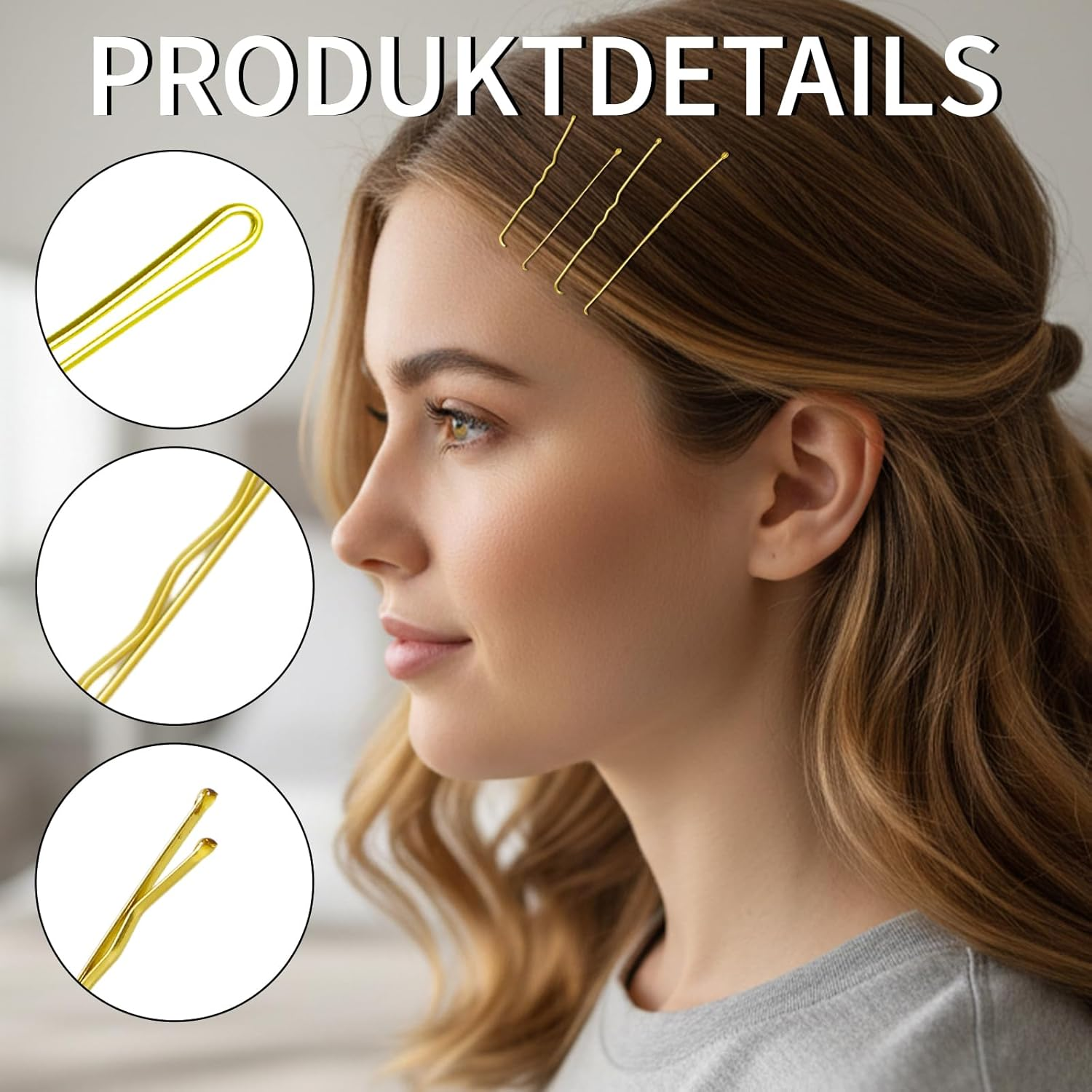 Bliceon Pack of 700 Small Bobby Pins Set, U-Shaped Hair Clips, Transparent Hair Elastic, Small Bobby Pins for Women and Girls with Storage Box (Gold) image number 2