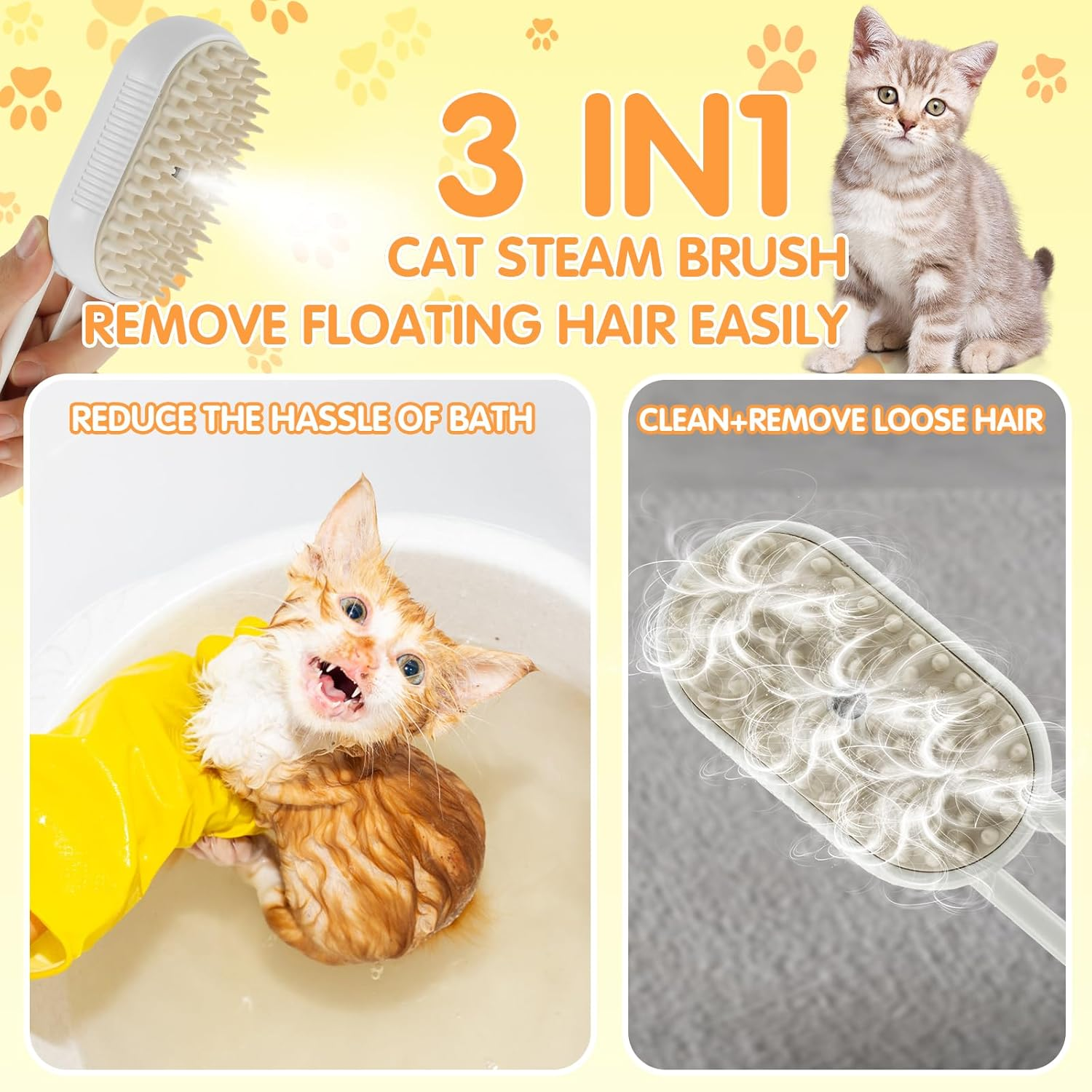 Fxvhojq Spray Cat Brush 150Mah Rechargeable Cat Steamy Brush with Water Tank and 20Ml Free Wash Liquid Cat Steam Brush Comfortable Cat Grooming Brush with Soft Silicone Comb Teeth for Massage (White) image number 2