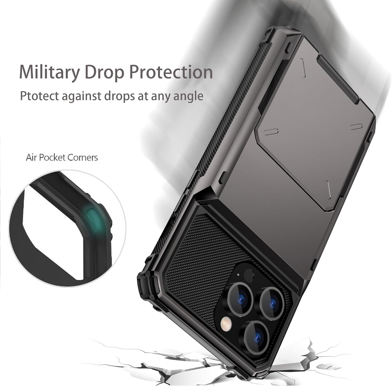 For Iphone 12 Pro Max Case with Card Holder[Store 5 Cards] Wallet Case with Hidden Card Slot, Heavy Dual Layer Shockproof Protective Phone Cover for Apple Iphone 12 Pro Max,Grey image number 6