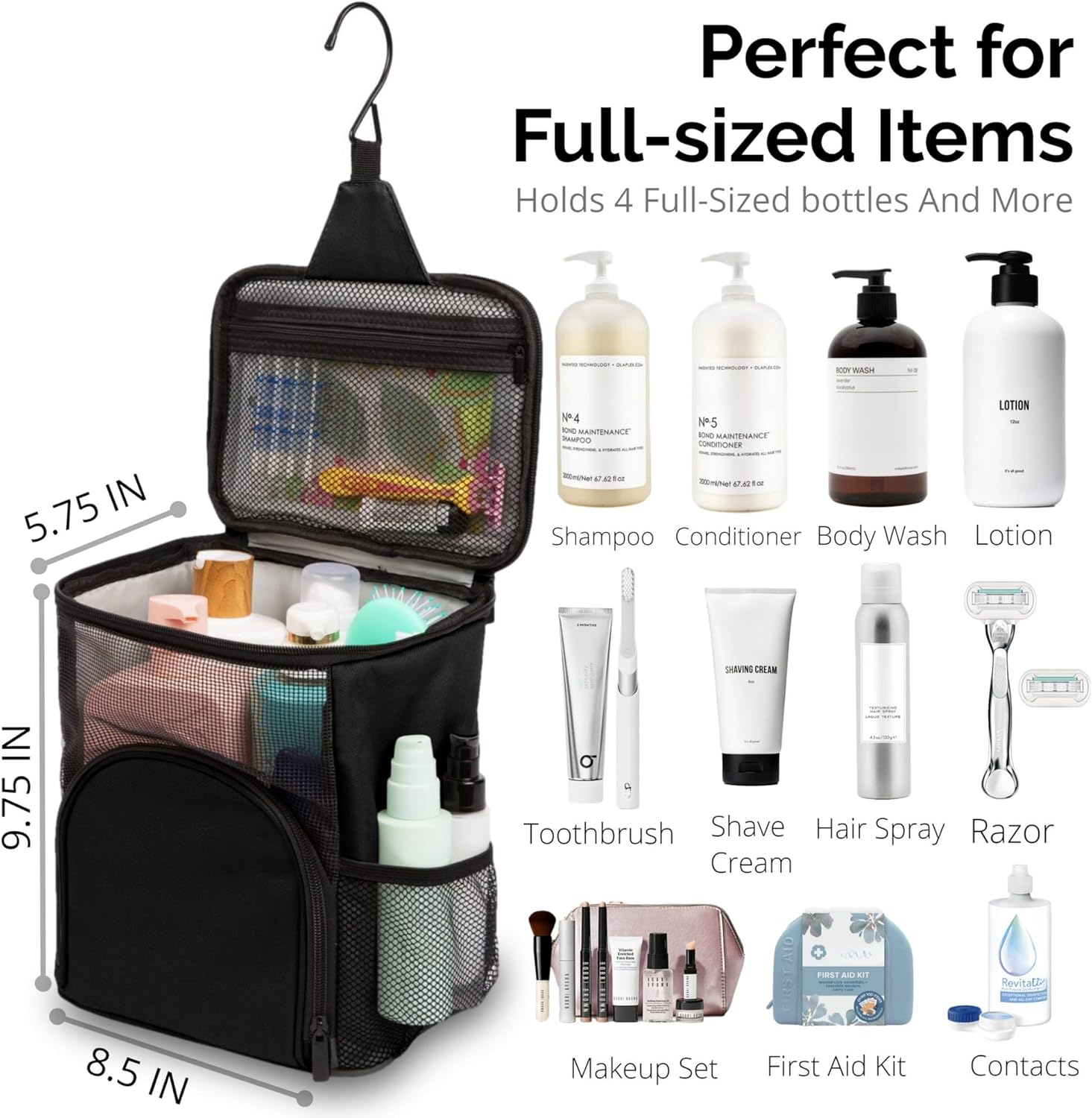 TERRA HOME Original Portable Shower Caddy for College Dorms - Foldable Mesh Tote - Dorm Room Essentials - Durable Hanging Travel Shower Bag - Perfect for College Students, Men, Women (Black) - Black image number 4