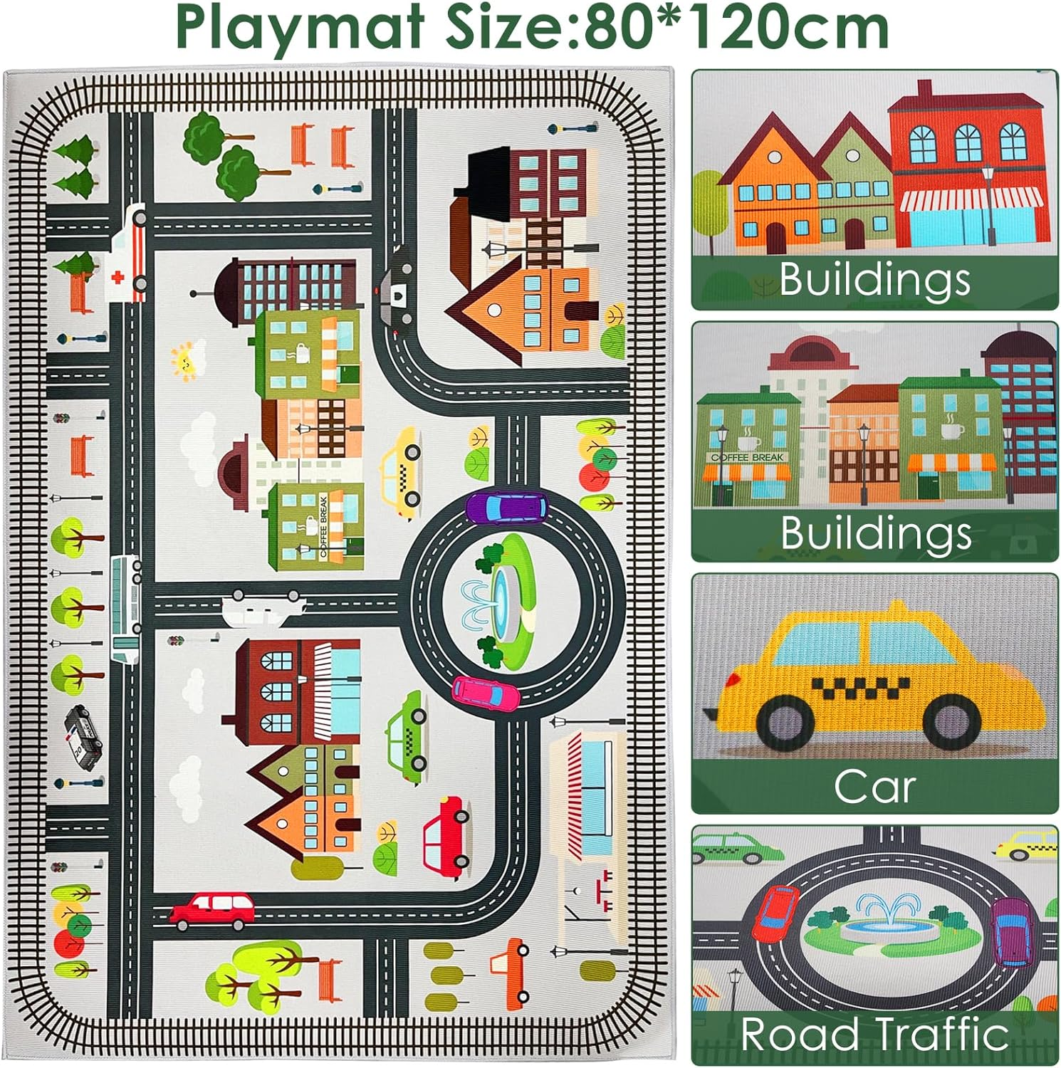 Kids Rugs Non-Slip Playmat Carpet, Educational & Play Area Rug, Alphabet, Numbers, Shapes, City Car Road Traffic System Learning Activity Centerpiece Play Mat for Playroom (Multicolor 5, 80 * 120Cm) image number 2