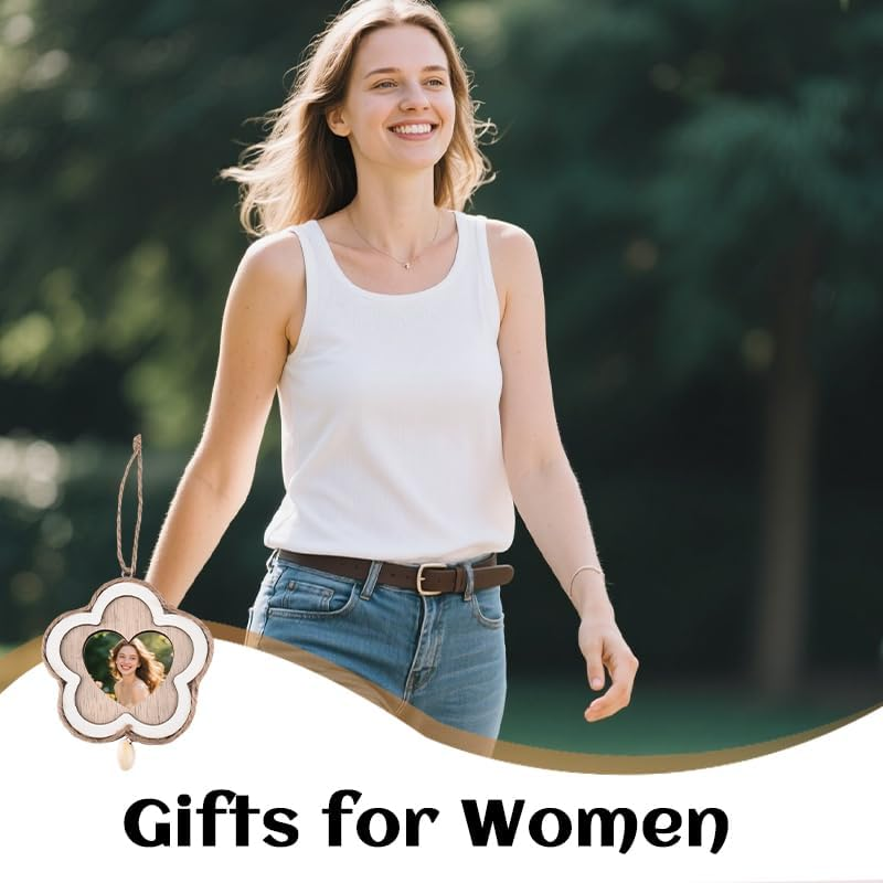 Flower Shape Photo Ornament Frame Wooden Hanging Ornament for Car Home Wall Decor Gifts for Friends Family Female - Flower image number 4