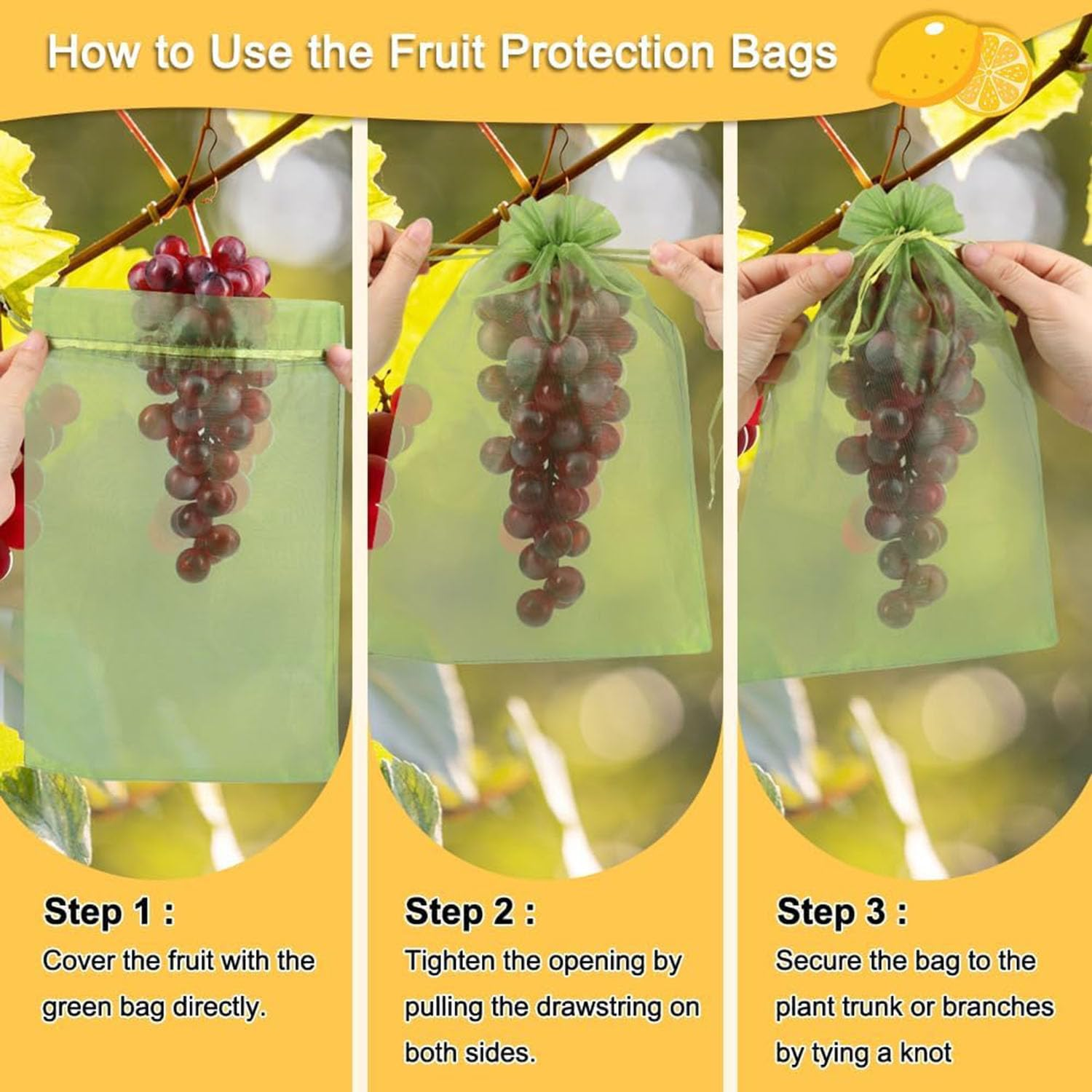 50 Pcs Fruit Protect Bags,Fruit Cover Mesh Bag with Drawstring,Reusable Mesh Garden Netting Protection Bags for Protecting Fruit Tree,Vegetables, Plants from Birds and Insects (15 * 20 Cm) image number 6