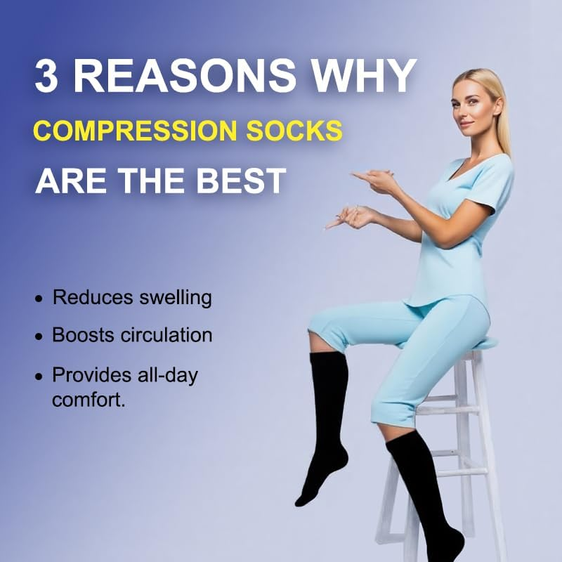 3 Pairs Compression Socks 15-20 Mmhg - Compression Stocking Best Support for Running, Swelling, Nurse, Flight, Nurses,Travel,Flying image number 5