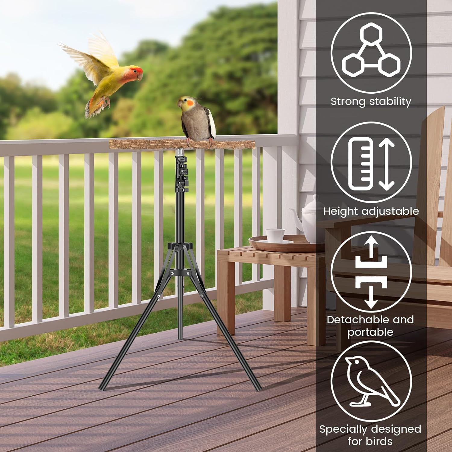 DJAPWPX Wood Bird Perch Stand, Easy to Install Bird Shower Perch, 16-63 in Height Adjustable Parrot Training Stand, Parrot Rack for Indoor and Outdoor