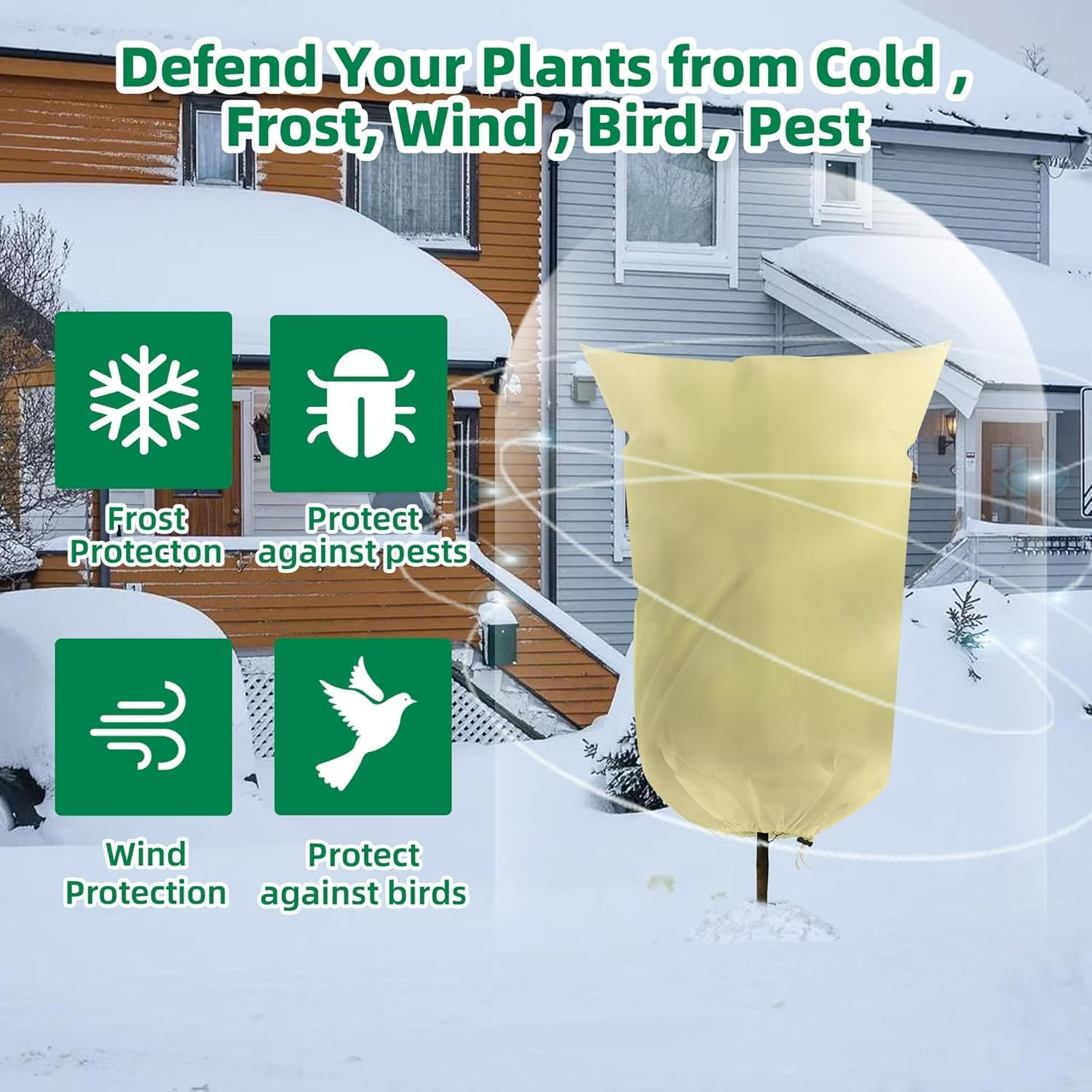 Plant Covers Freeze Protection, 2 PCS 120CM W X 180CM H Large Frost Cloth Blankets with Zipper Drawstring, Reusable Frost Tree Covers Shrub Jackets for Winter Outdoor Plants Potted Fruit Tree (White)