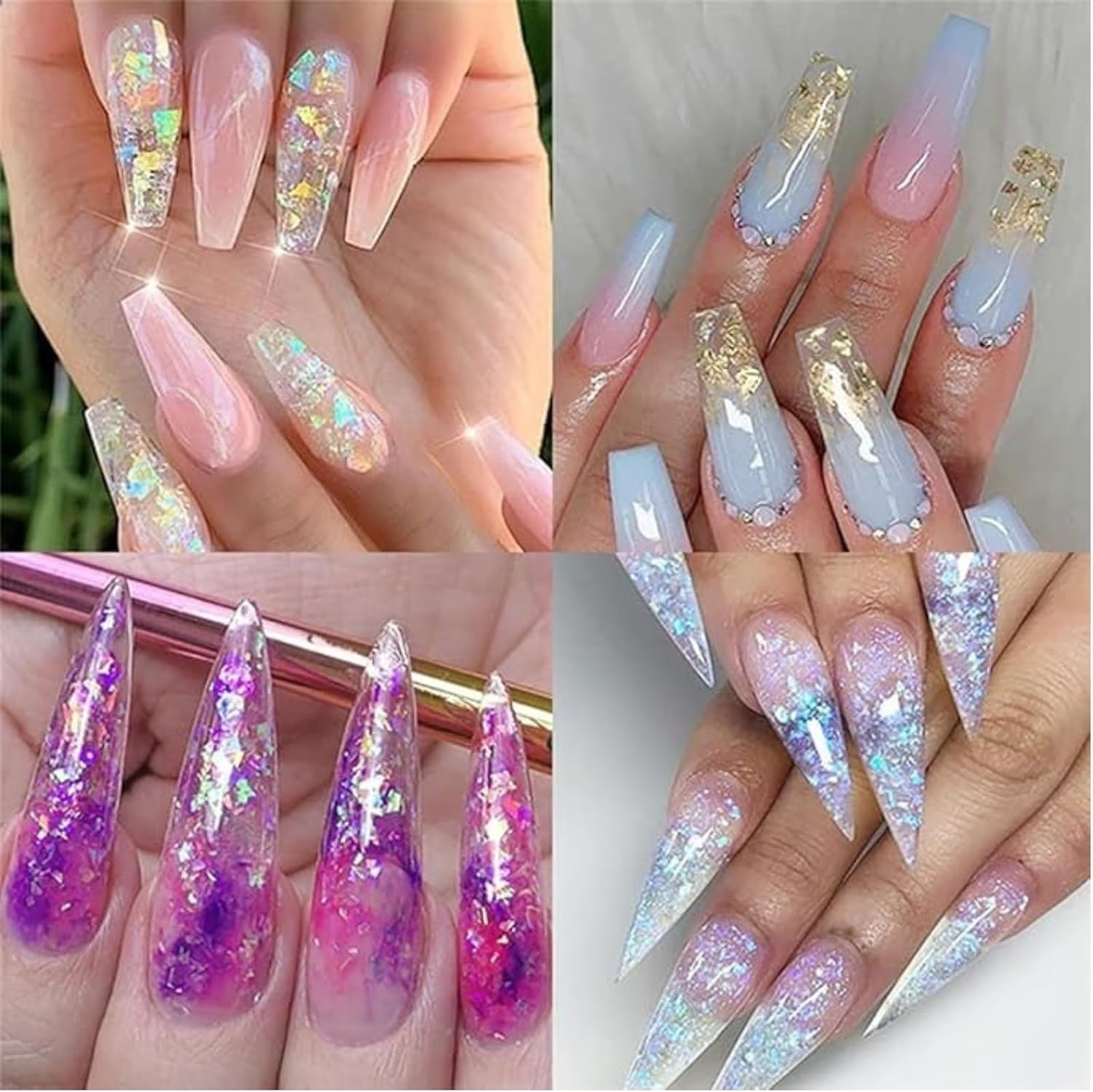 Kalione 12 Grids Holographic Iridescent Glitter Nail Art Sequins, 3D Irregular Ultra Thin Sparkly Flake Designs, Shiny Mermaid Confetti Acrylic for Women Manicure Tips Decorations image number 1