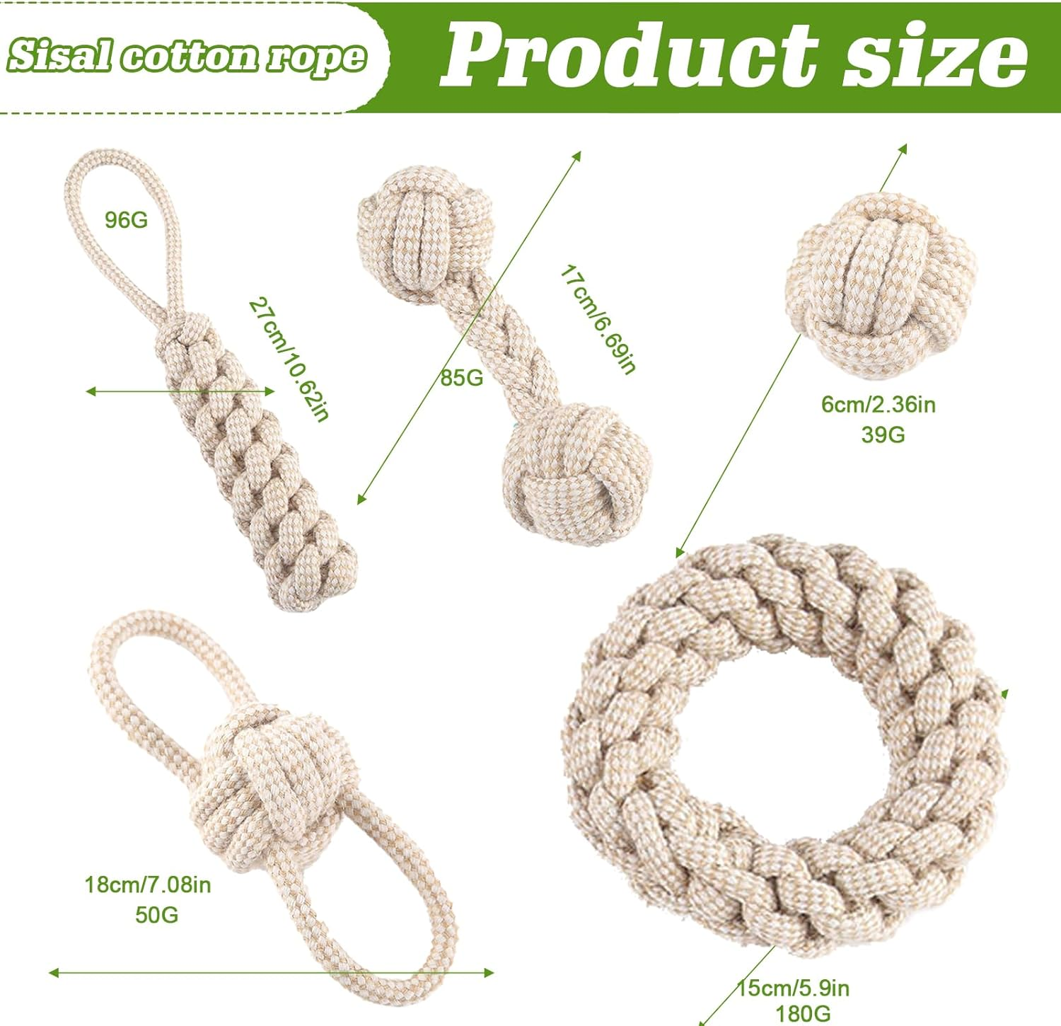 TOATELU Pack of 5 Dog Toy Rope: Chew Dog Toy Set with Knot Ball, Dog Interactive Toy, Dog Toy for Large Dogs, Medium Dogs, Small Dogs, Made of Natural Cotton image number 5