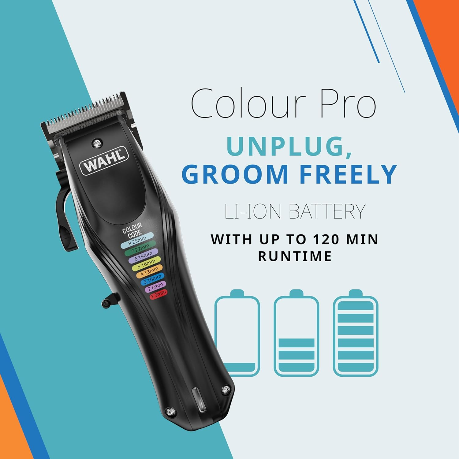 WAHL Animal Color Pro, Rechargeable Pet Clippers with Colour-Coded Attachment Combs, Full Hair Care for Dogs, Low Noise, Net Battery Operated Clippers for Dogs, Black image number 5