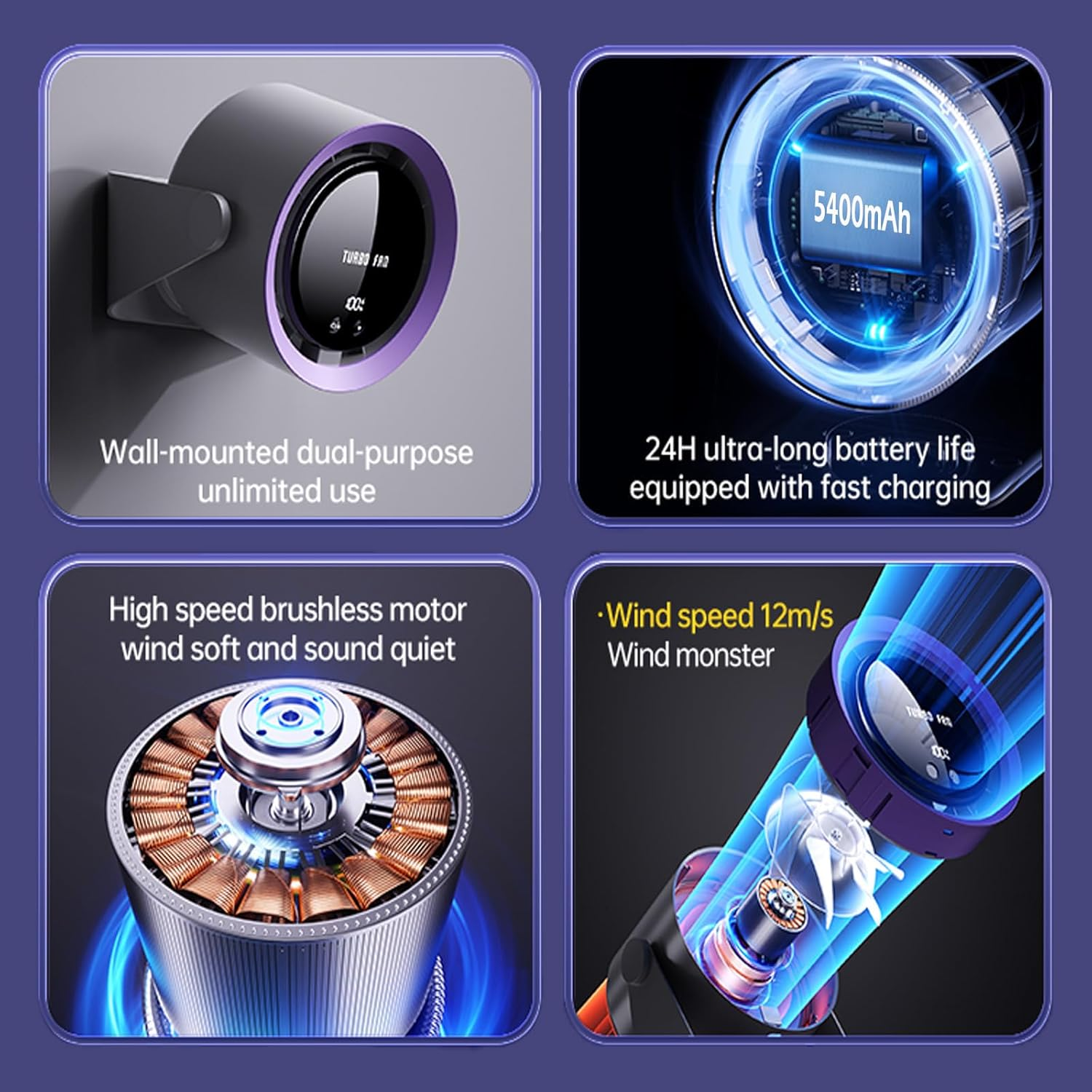 USB Desk Fan with LED Display & 5400Mah Battery, 5-Speeds Adjustable, 90&deg; Tilt Hangable Quiet Portable Table Rechargeable Desktop Fan for Bedroom, Office, Dorm, Kitchen, Wall, Home (Khaki) - Pink image number 2