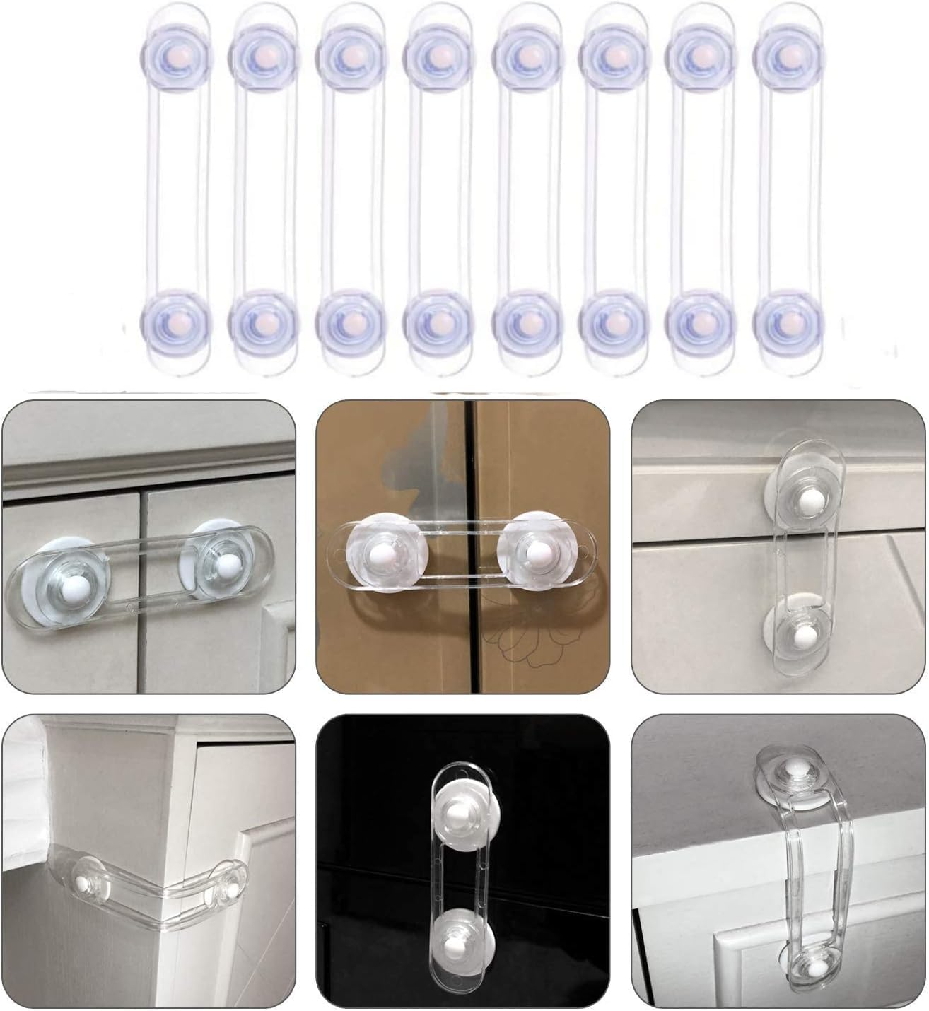 Clear Child Safety Guards & Locks, Ajustable Baby Proofing Cabinet and Drawer Locks,Safe Quick and Easy Child Safety Locks for Cabinets and Drawers-Purpose for Cabinet,Drawers,Freezer,Oven (6PCS, 16*3.5Cm/6.5In*1.38In) image number 5