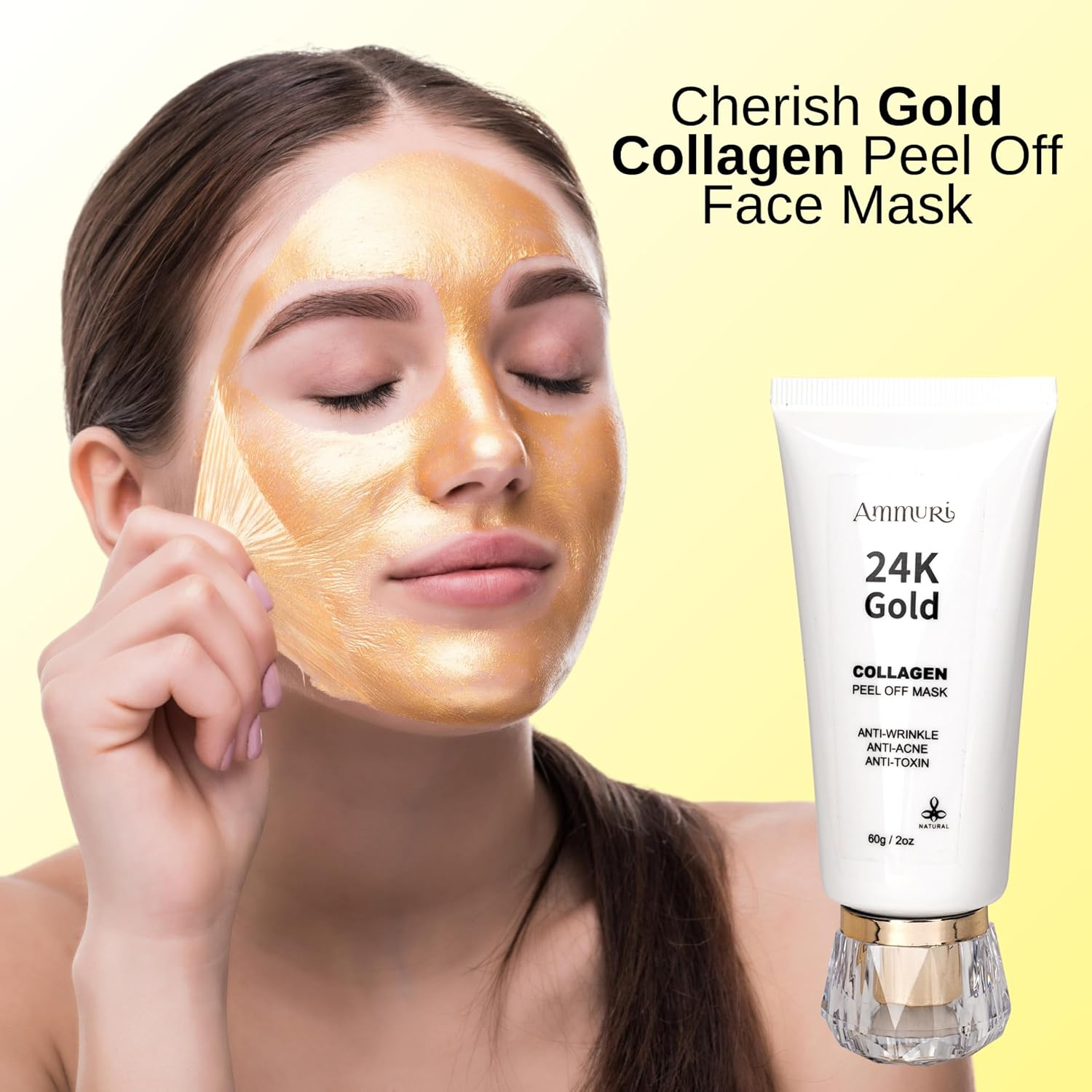Ammuri 24K Gold Face Mask with Vitamin C, Hyaluronic Acid & Niacinamide - Collagen Boosting Eye Mask, under Eye Patches, Collagen Face Mask for Hydration & Anti-Aging image number 2