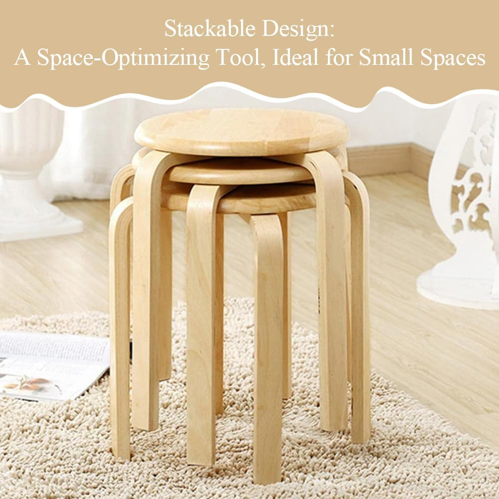 Solid Wood round Stool,Stackable Dining Stools,Home Supplies,Multifunctional Backless Chairs,Sturdy Lounge Wooden Chairs,For Kitchen,Garden,Living Room(2Pcs) image number 4