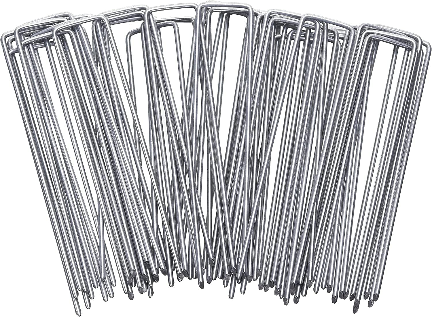 Garden Stake 100Pcs Garden Landscape Staple Anti-Rust Securing Pegs Steel U Shaped Nail Pin Heavy Duty Ground Garden Staple Pin Spikes for Landscaping Ground Cover