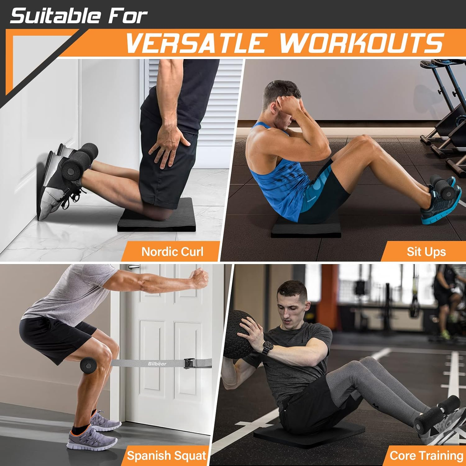 Bilbear Adjustable Nordic Hamstring Curl Strap with Kneeling Mat,Portable Nordic Strap for Hamstring Curls,Hamstring Stretch,Crunch,Sit-Ups,Nordic Curl Machine at Home,Withstand 400Lbs image number 2