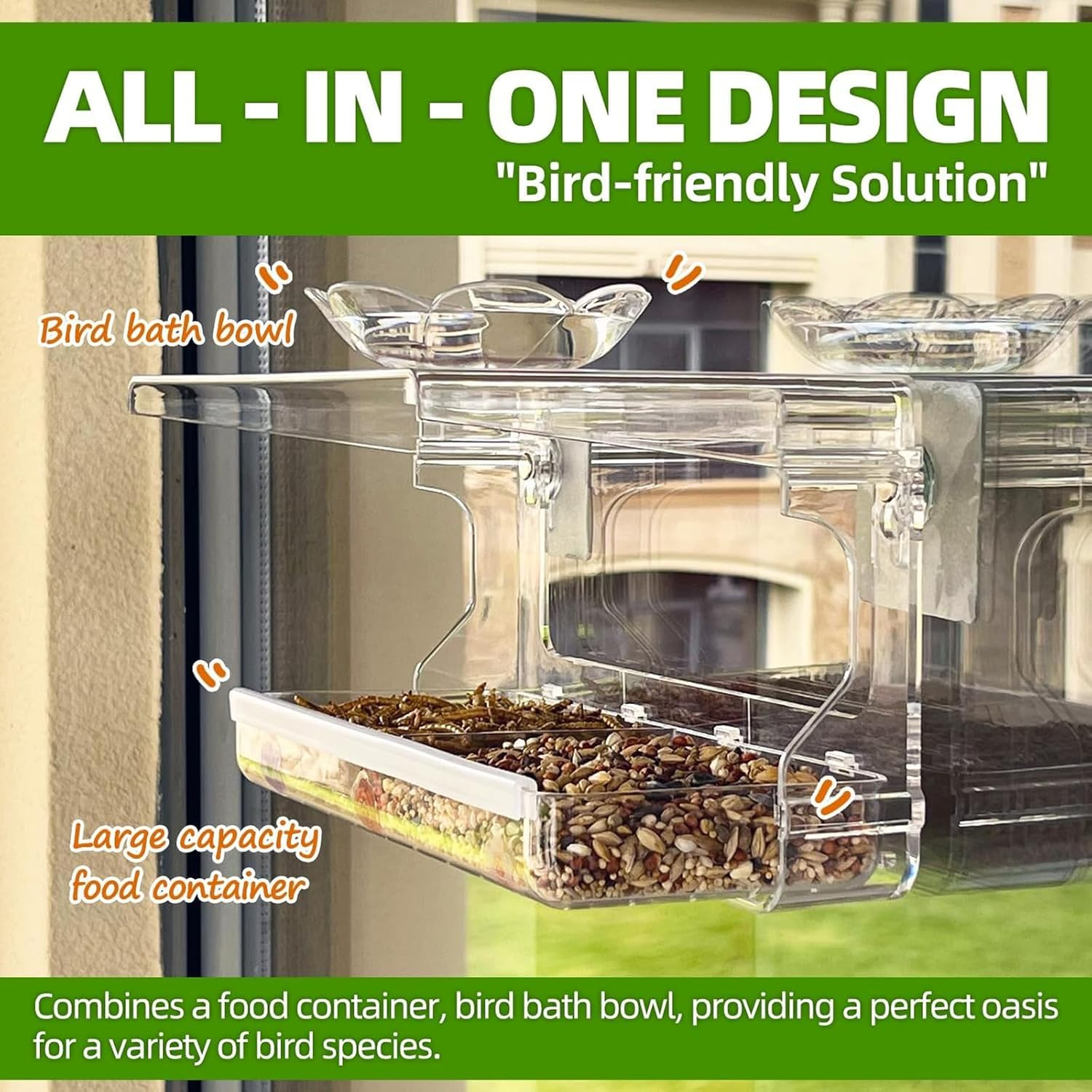 Goyuhome Clear Window Bird Feeder - Featuring Self-Adhesive Hooks & Easy-Clean Tray, Transparent Acrylic Outdoor Birdhouse for Wild Bird Watching, Ideal outside Gardening Gifts image number 5