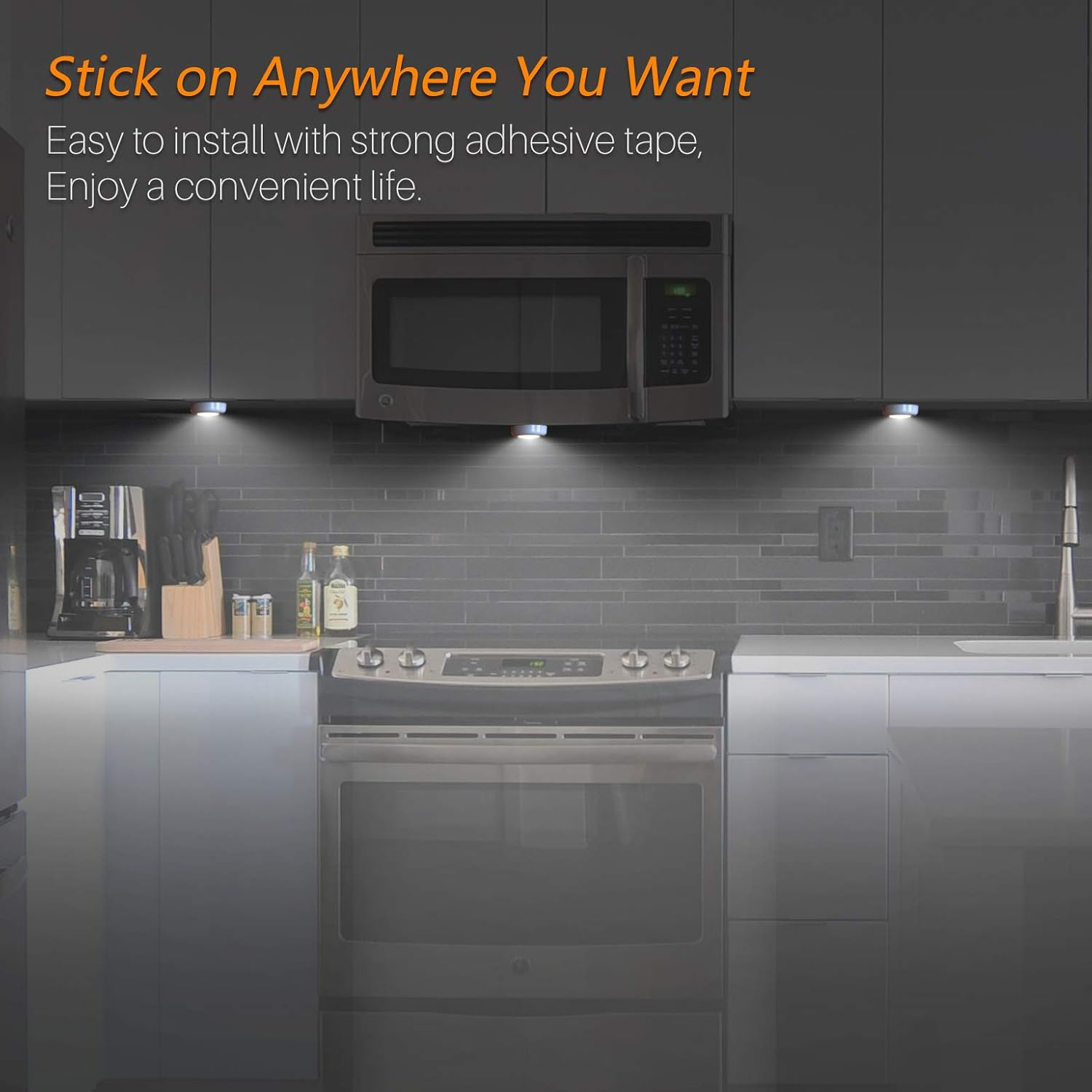 STAR-SPANGLED Push Tap Light, Mini Night Touch LED Puck Lamp, Portable under Cabinet Lighting AAA Battery Operated Powered, DIY Stick on Lights for Closet, Counter, Kitchen (7Cm, Cool White, 5 Pack)