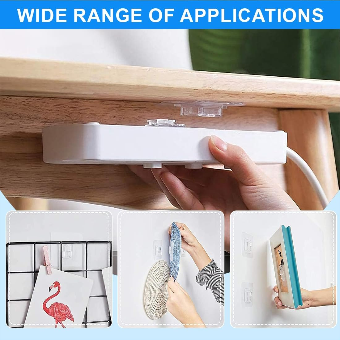 OIXEYA 10 Pairs of Magic Hooks, Adhesive Hooks, Transparent, Double-Sided, Multifunctional, Wall Mounting, No Drilling, Water and Oil Resistant, Removable, Suitable for Kitchen, Bathroom, Living Room