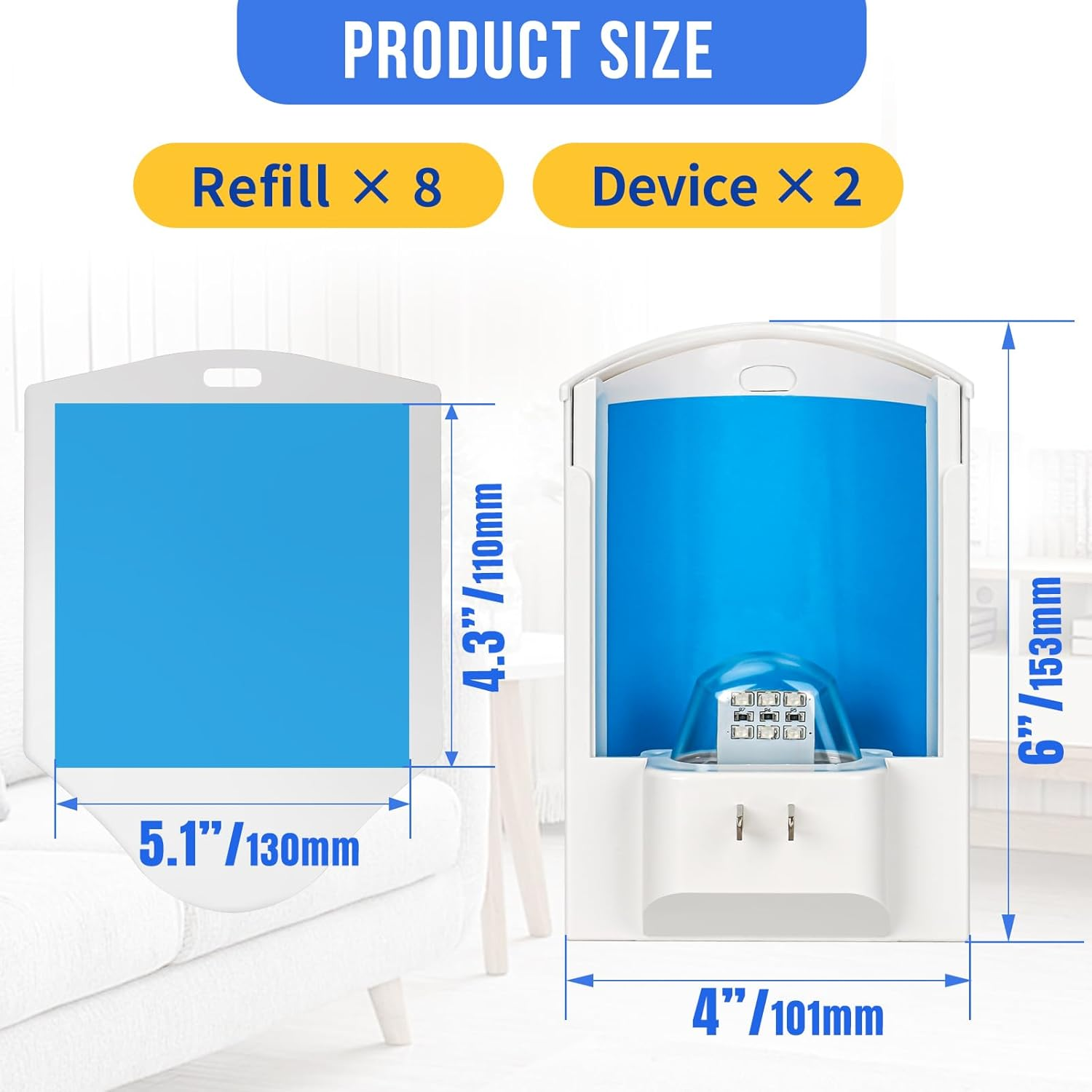 2 Flying Insect Trap & 8 Refills, Plug in Fruit Fly Traps for Indoors, Bug Catcher for Mosquitoes, Moths, Fruit Flies, Gnat Traps for House Indoor | Safe Blue & UV Light Attraction image number 2