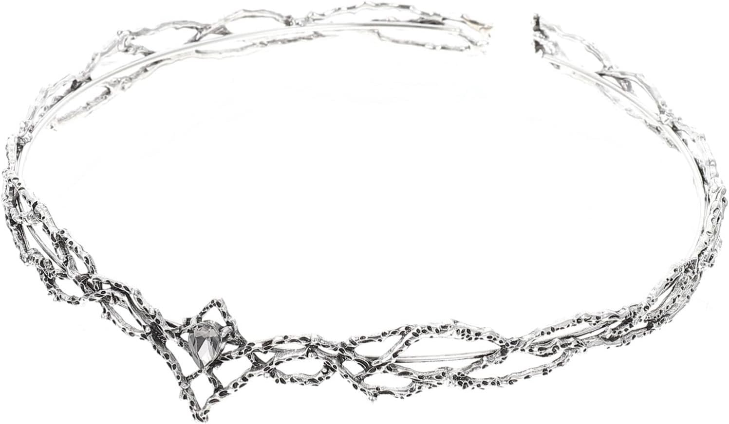 SOLUSTRE Elf Crown Vintage Rhinestone Tiaras Crown Fairy Crystal Headpiece Alloy Male Crown Headband for Birthday Cosplay Party Prom Halloween Accessories