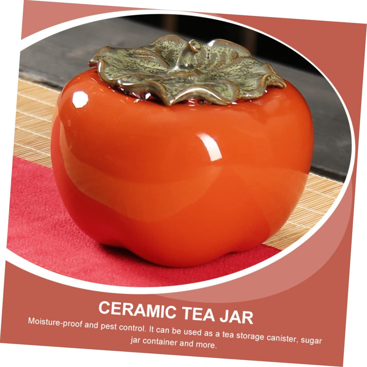 FELTECHELECTR Ceramic Tea Canister with Airtight Lid, 150Ml Persimmon-Shaped Storage Jar, Sealed Multipurpose Container for Home Tea Leaf and Candy Storage, 2Pcs Set, Orange