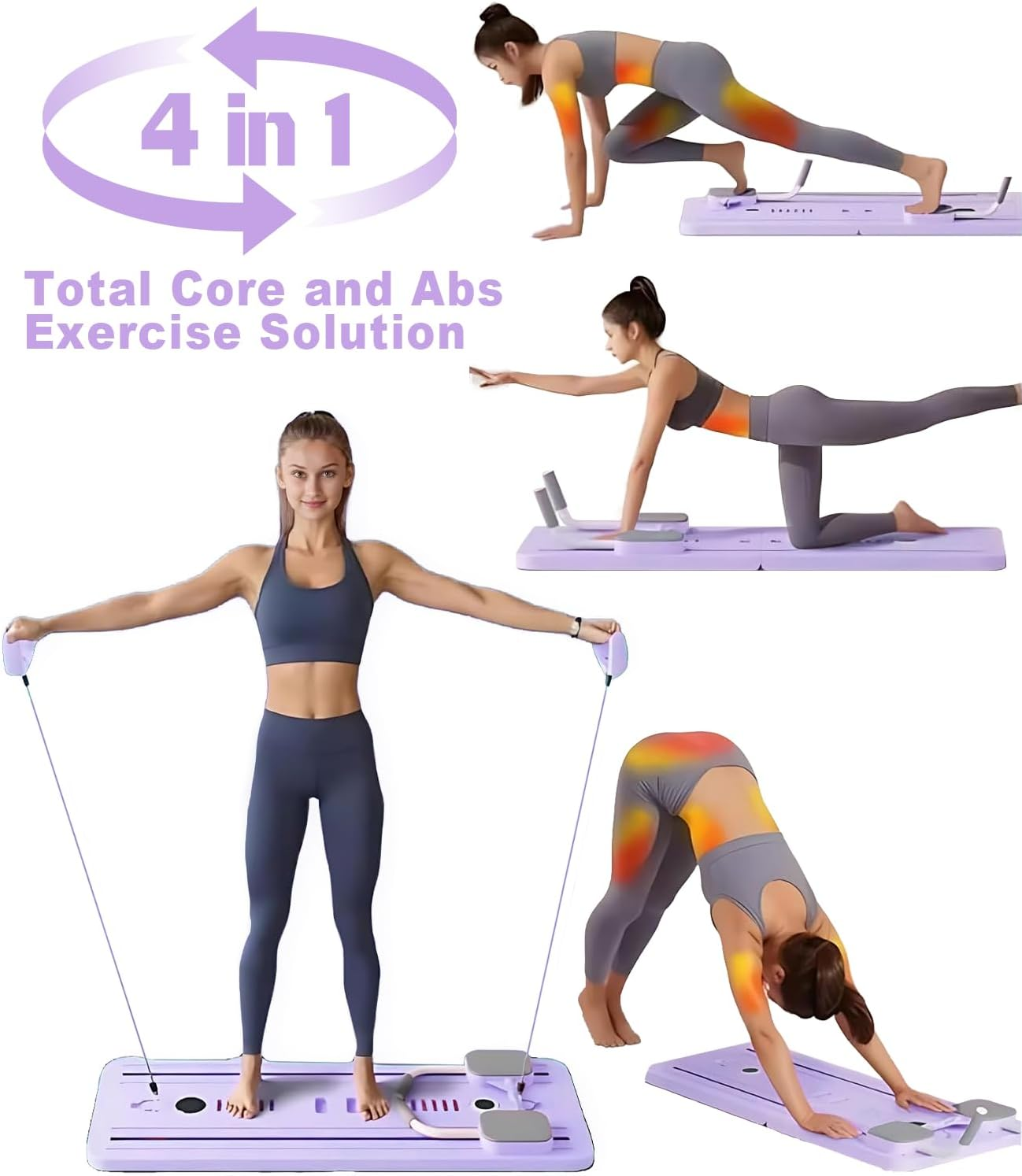 Pilates Board, Pilates Reformer Set, 2025 New Foldable Pilates Board for Home, 4 in 1 Pilates Sliding Board Pilates Equipment, Pilates Board for Women Men, Ab Trainer Machine, Purple image number 2