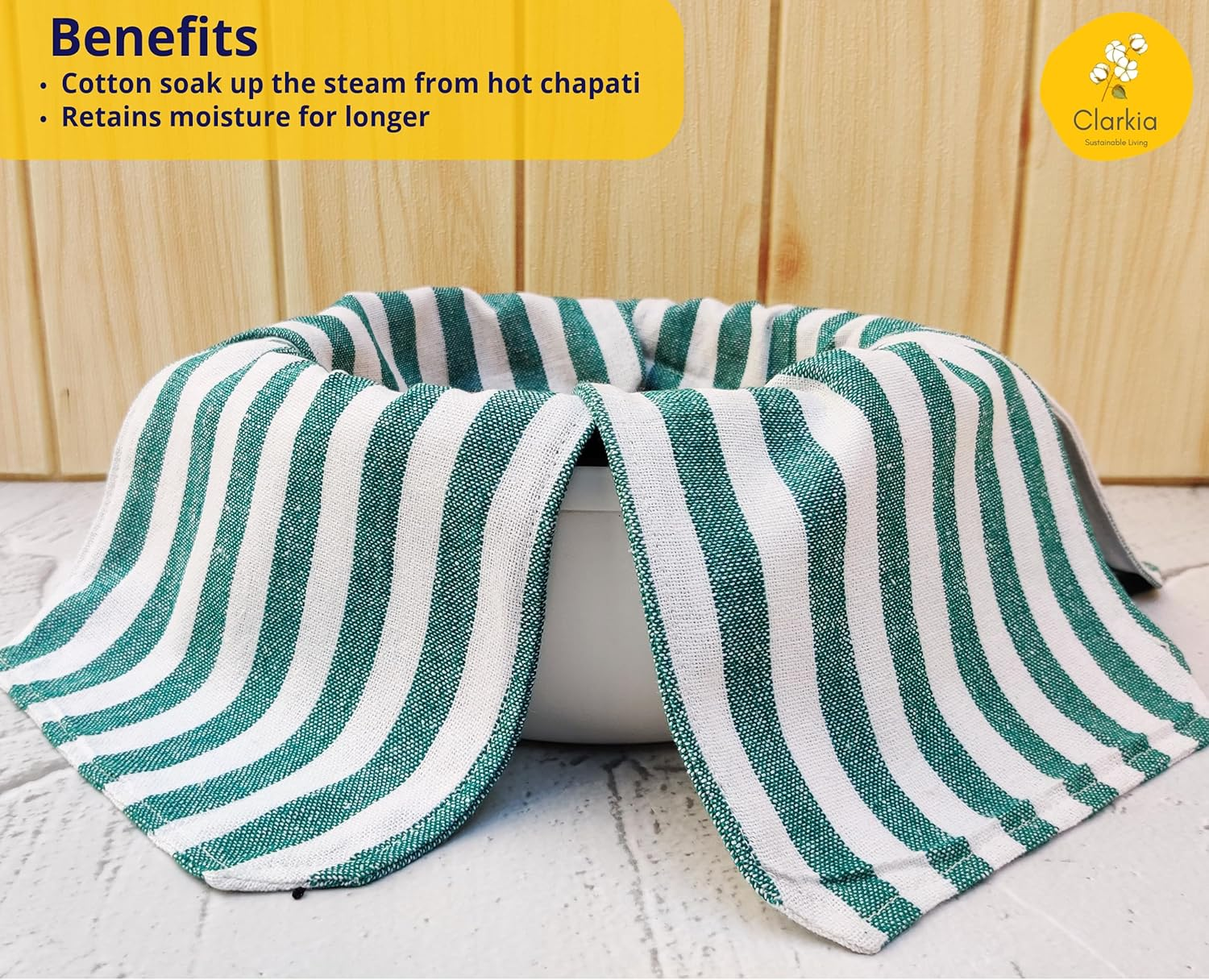 Set of 2 Cotton Double Layer Roti Clothes Wrap with Flaps Muslin Cloth for Chapati for Hot Case Kitchen Chapati Cloth Wrap Roti Cloth (2, Green & Blue) image number 5