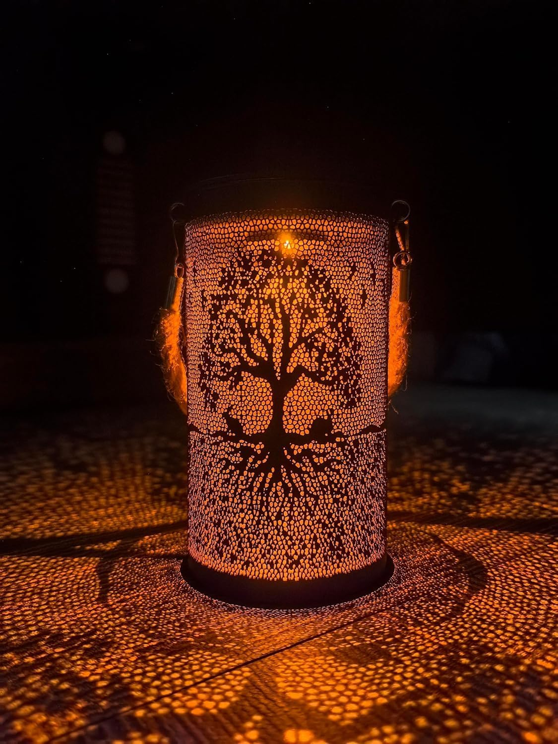 Ironwork Solar Lanterns Outdoor Hanging Lights, Metal Solar Powered Table Lamp Hollowed Out Waterproof Lanterns for Garden Decor outside Patio Yard Pathway (Trees) image number 4