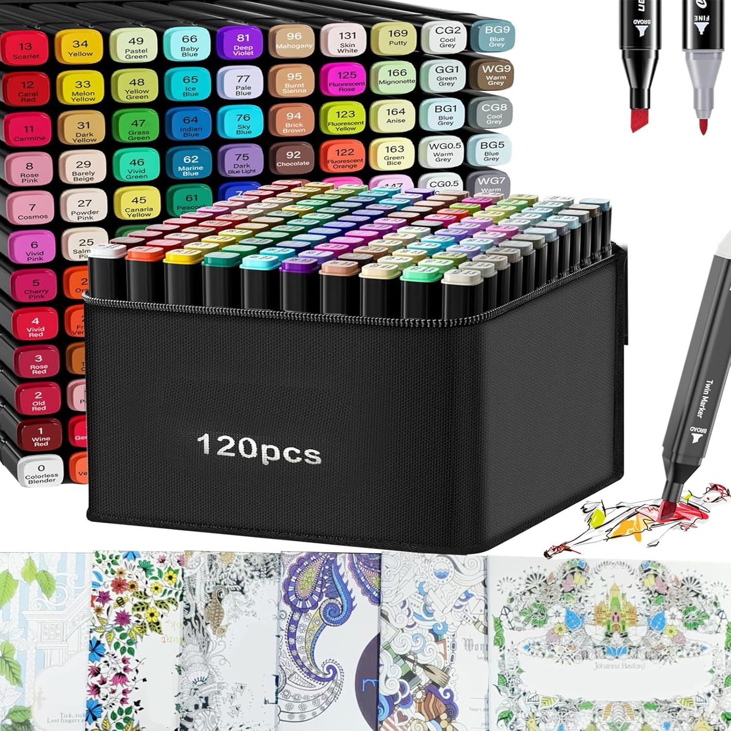 Marker Set 120Pcs Colored Drawing Marker Pens with 6 Drawing Books Double Headed Colored Art Dual Sketching for Kids Beginners Boys Girls Students Gift Non-Toxic Quick Drying Durable Non-Staining image number 6