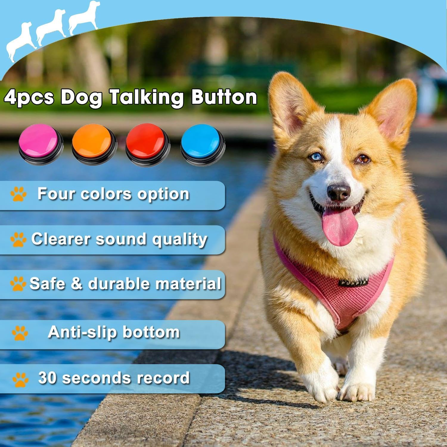 JIMITOP Voice Recording Button, Dog Buttons for Communication Pet Training Buzzer, 30 Second Record& Playback, Voice Recording Clicker for Cat, Puppy, Pet Trainin, Funny Gift (6) image number 5