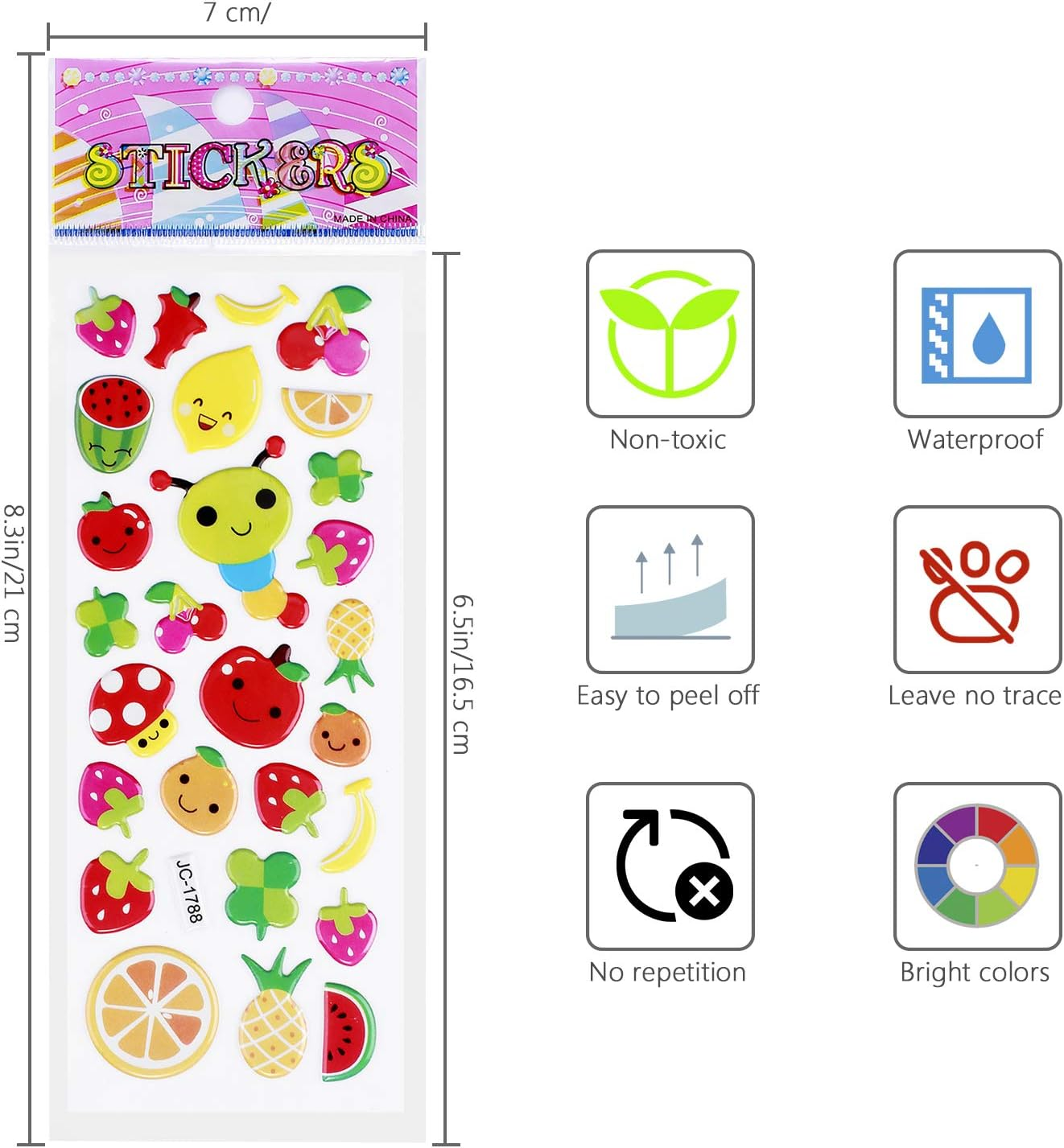 3D Stickers for Kids Toddlers 550+ Vivid Puffy Kids Stickers 24 Different Sheets, Colored 3D Stickers for Boys Girls Teachers, Reward, Craft Scrapbooking