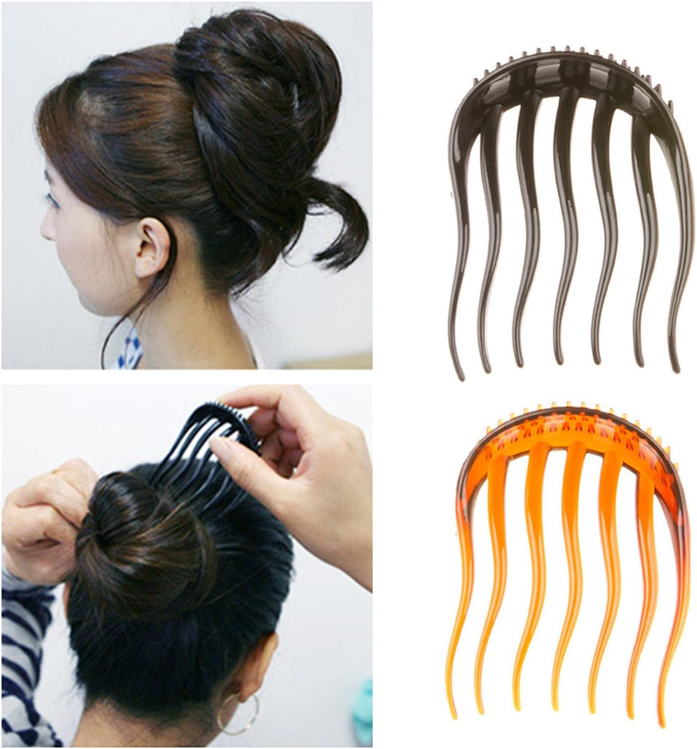 Hair Comb Pack of 2 Plastic Side Hair Twist Comb French Twist Comb Hair Clips with Teeth for Hair Styling Accessories for Women and Girls (Black & Brown) image number 1