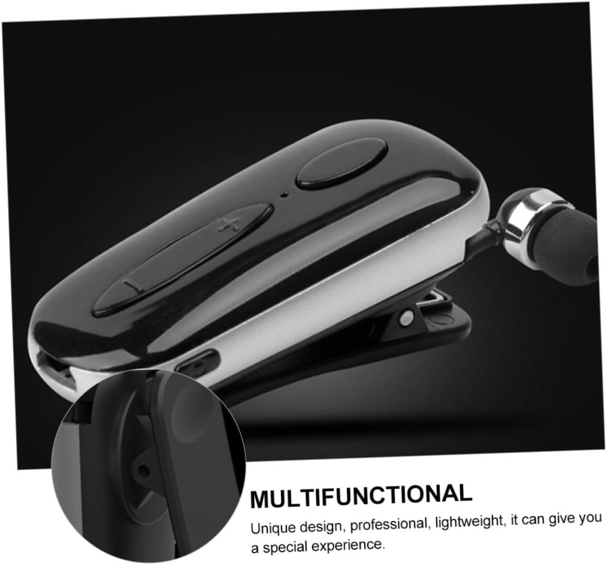 COHEALI Retractable Wireless Clip-On Wireless Earbud Headphones for Sports with Microphone, Lightweight Professional Earpiece for Running and Gym, Black image number 1