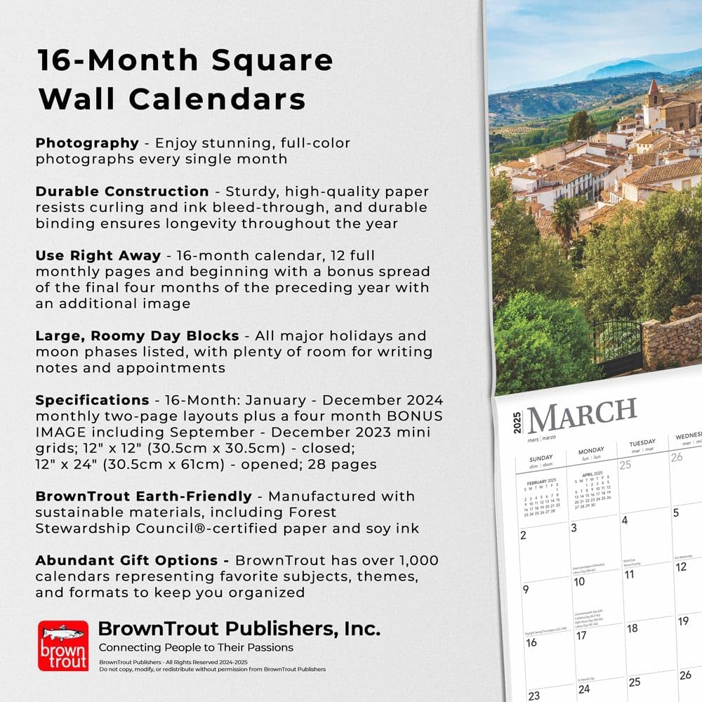 Spain | 2025 12 X 24 Inch Monthly Square Wall Calendar | Plastic-Free | Browntrout | Travel Europe Madrid Barcelona image number 6