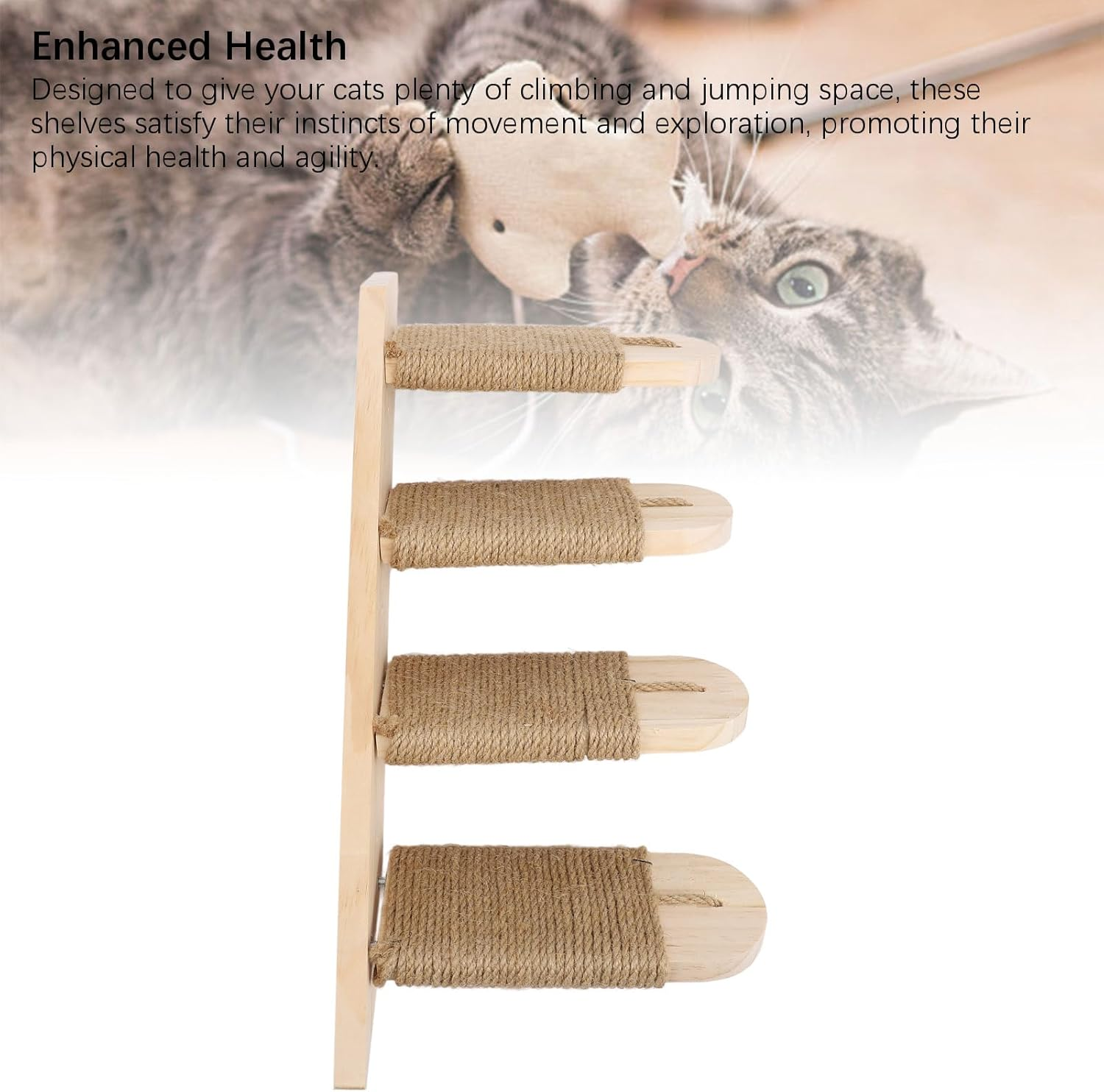 Cat Wall Mounted Climbing Shelves, Space Saving Cat Shelves and Cat Perches, Cat Wall Shelves with High Strength Pine Wood, Floating Cat Shelves for Home Apartment (4 Steps) image number 3