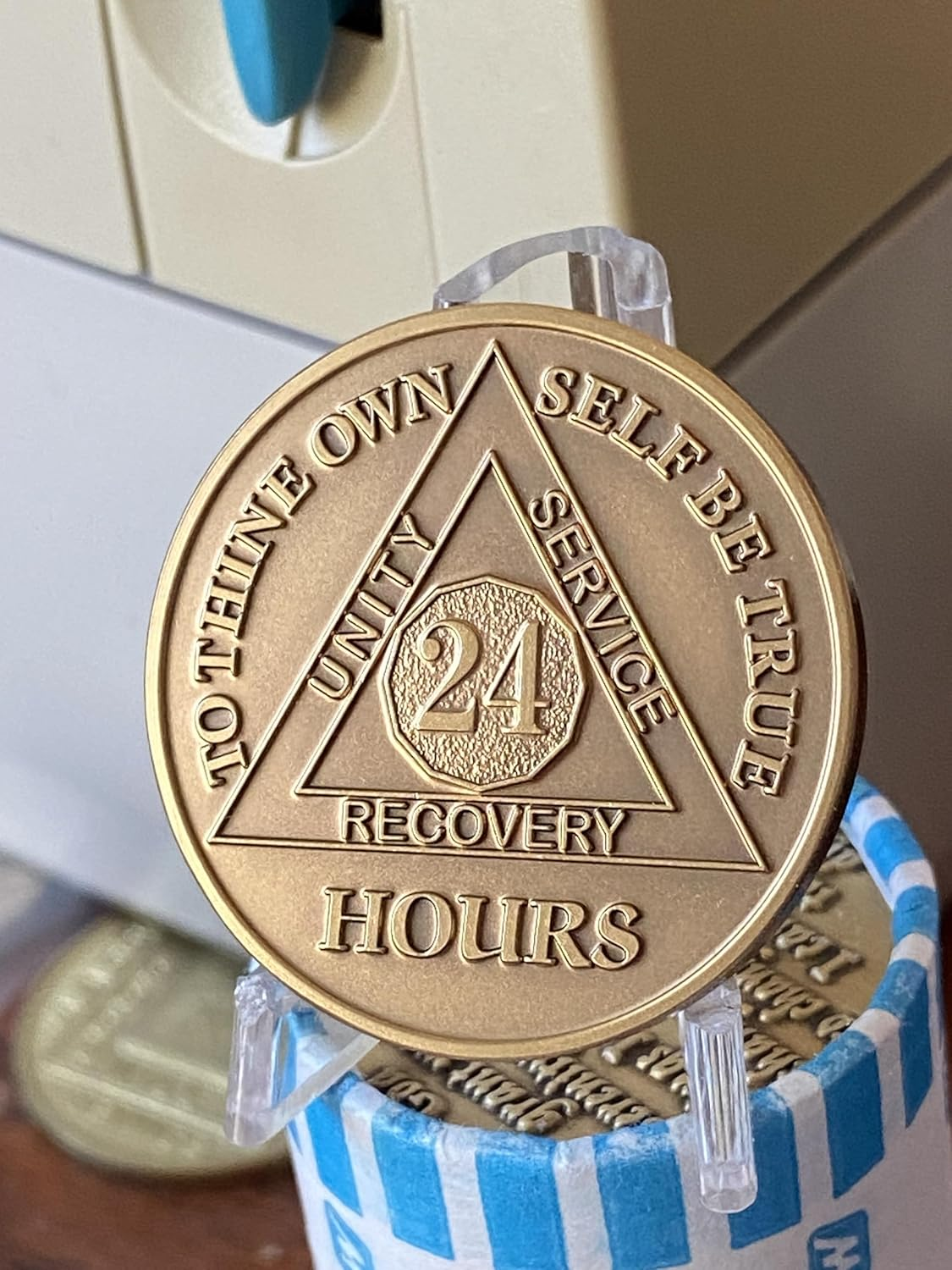 24 Hours AA Medallion 1 Day Premium Serenity Prayer Bronze Sobriety Chip image number 1