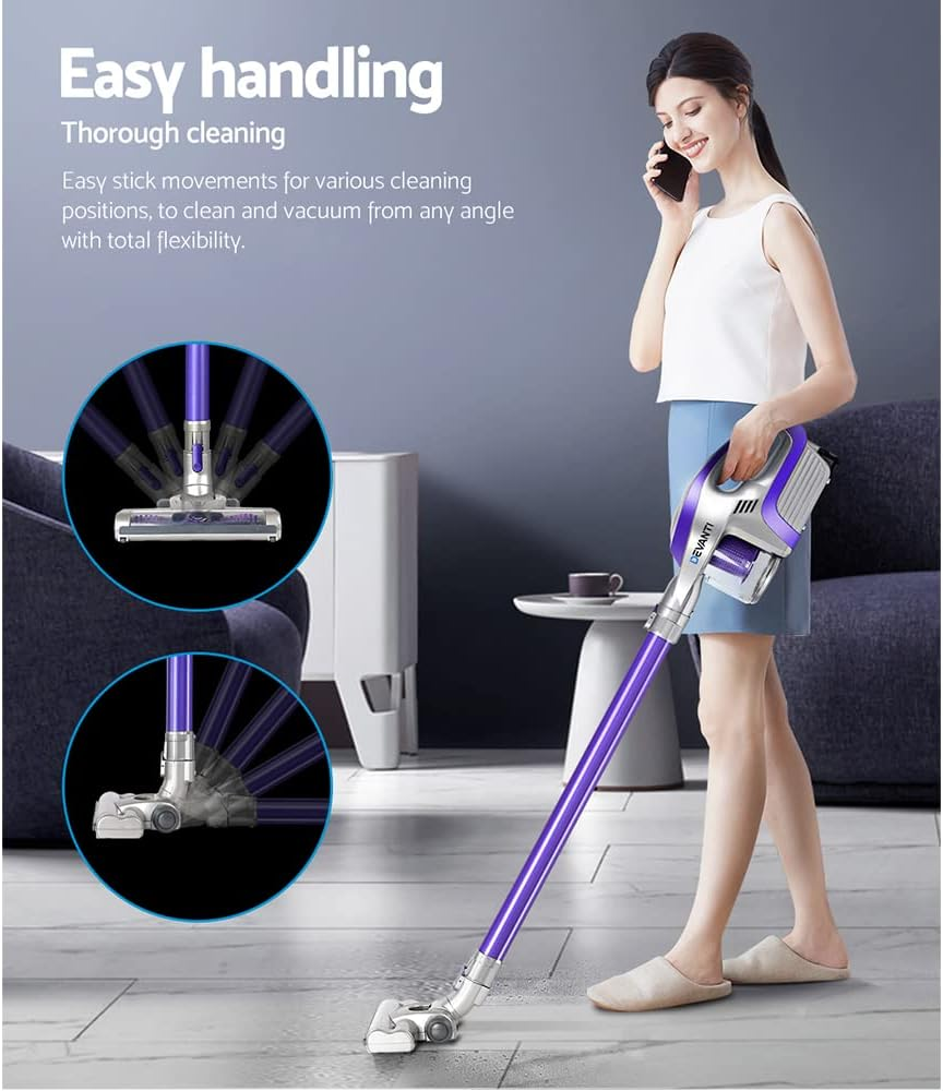 Devanti Cordless Vacuum Cleaner, Stick Vacuum Strong Suction Handheld Hand Held Handstick Bagless Recharge Vac 150W Compact Dustbuster Sweeper Dust Buster Portable for Home Car Stairs, Purple image number 6