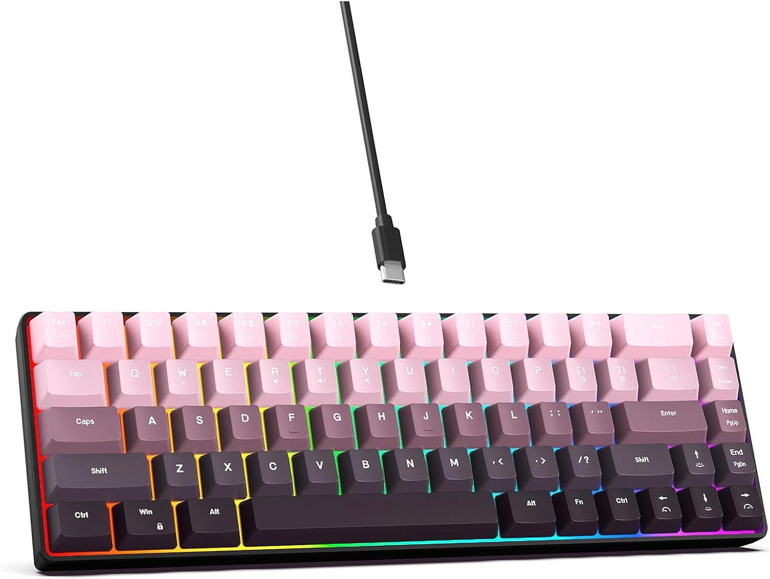 XUMIUZIY 60% Mechanical Keyboard, 68 Keys RGB Backlit Wired Gaming Keyboard, Hot Swappable, 25 Key anti Ghosting, Ergonomic Membrane Keyboards for Laptop PC (Gradient Black)