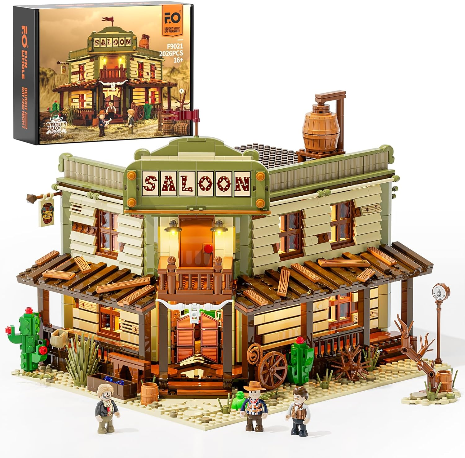 FUNWHOLE Western-Saloon Lighting Building-Bricks Set - the Old West Saloon LED Light Construction Building Model Set 2026 Pcs for Adults and Teen, F9021 image number 6
